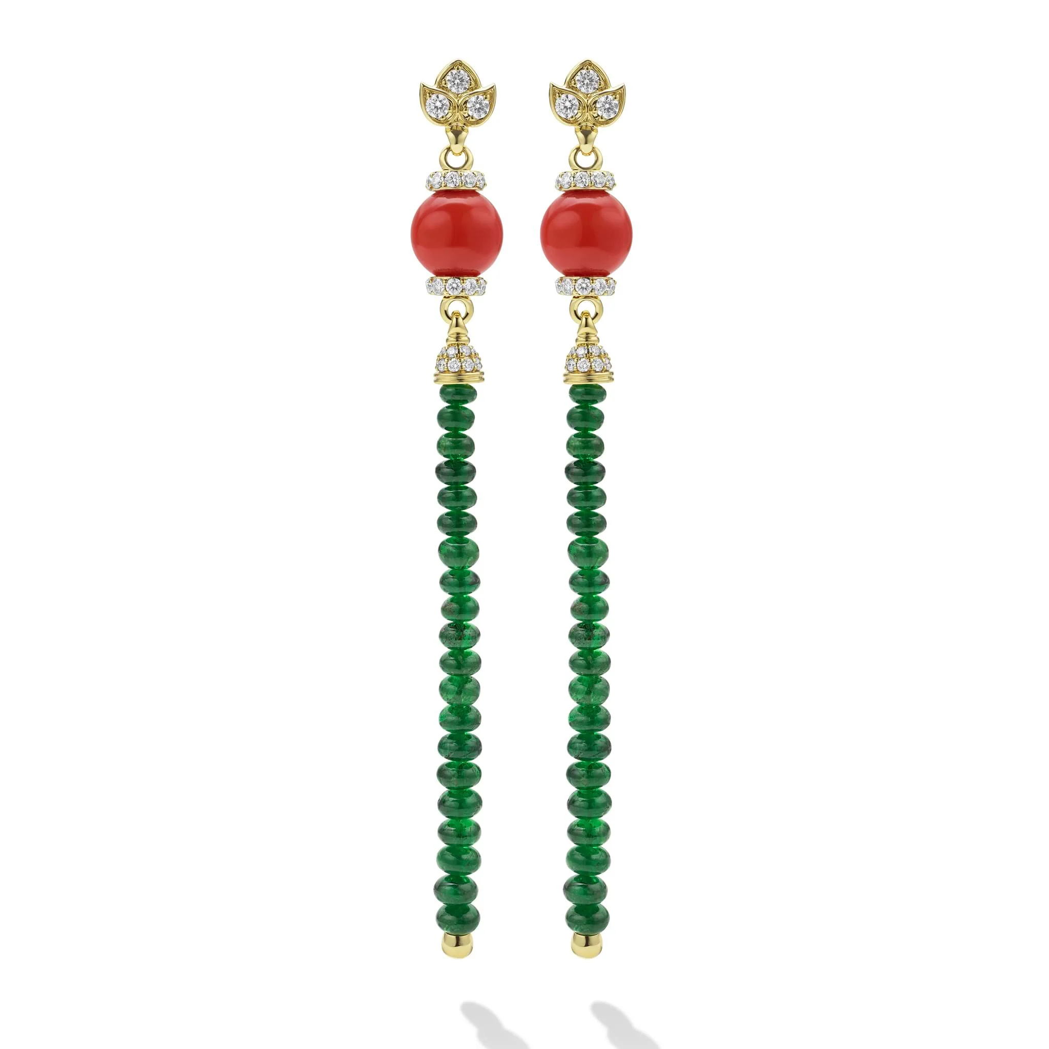 Studio Diamond Lotus and Green Garnet Drop Earrings - Image 2