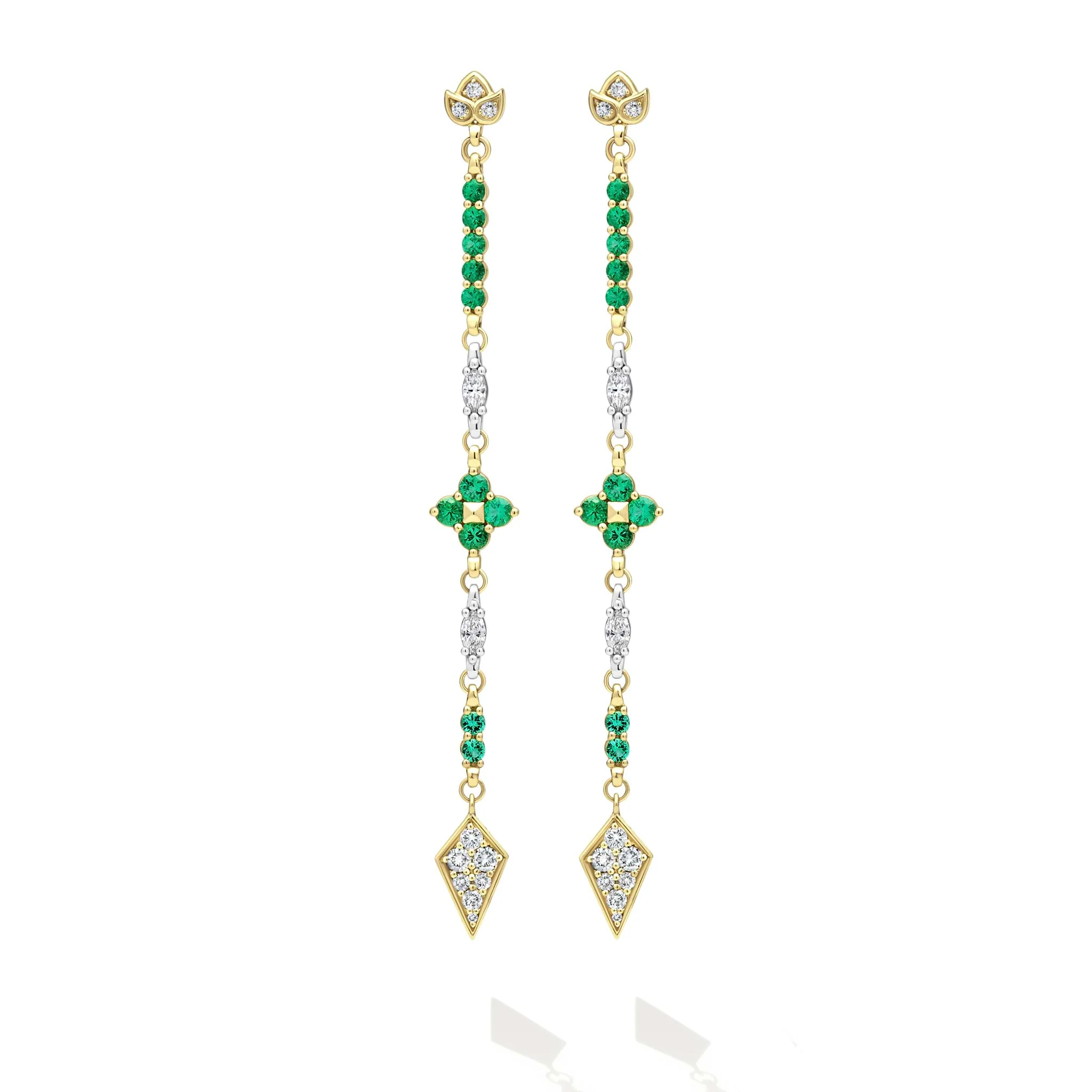 Studio 18K Gold Emerald Diamond Kite End Drop Earring - Image 2
