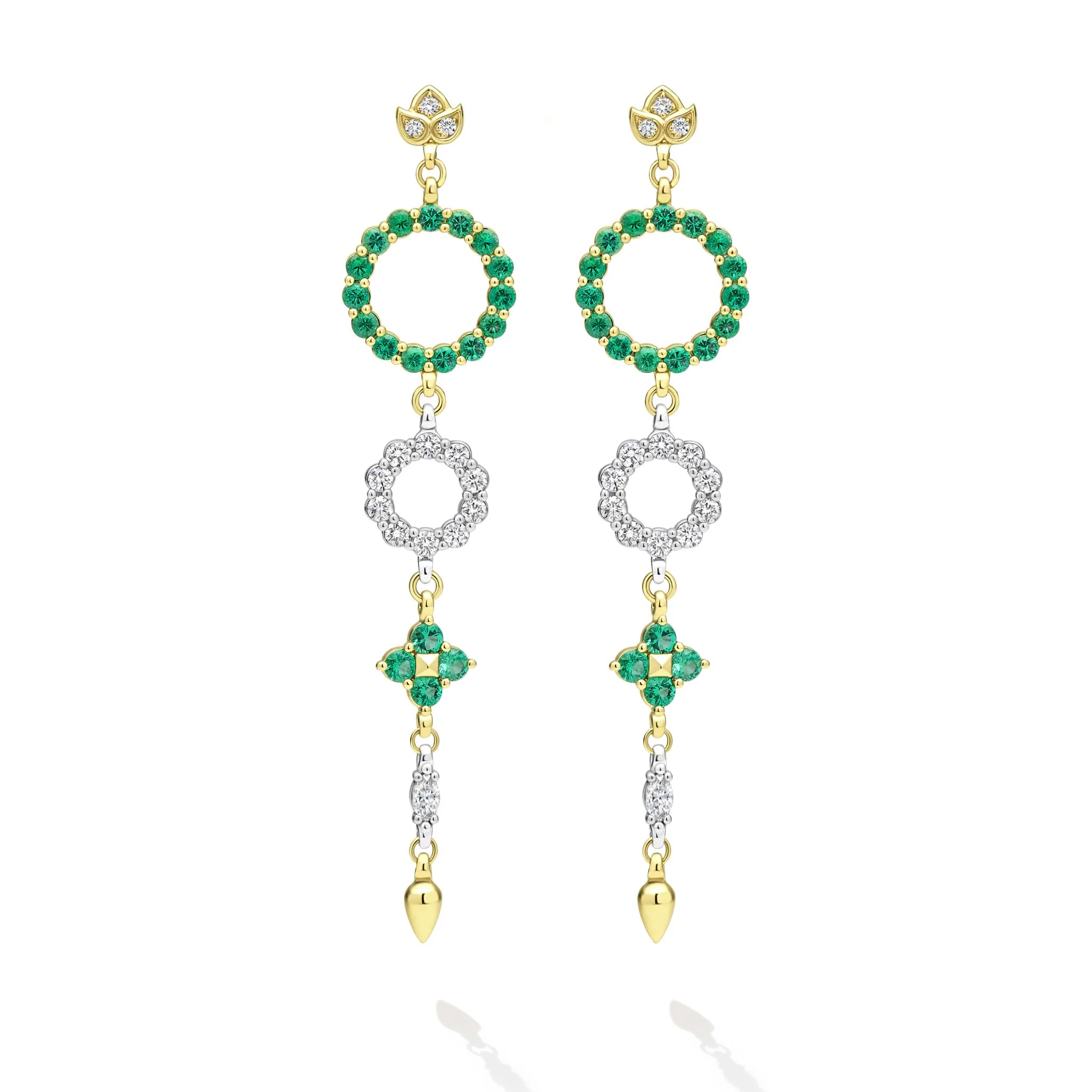 Studio 18K Gold Emerald Diamond Circle Drop Earring - Image 2