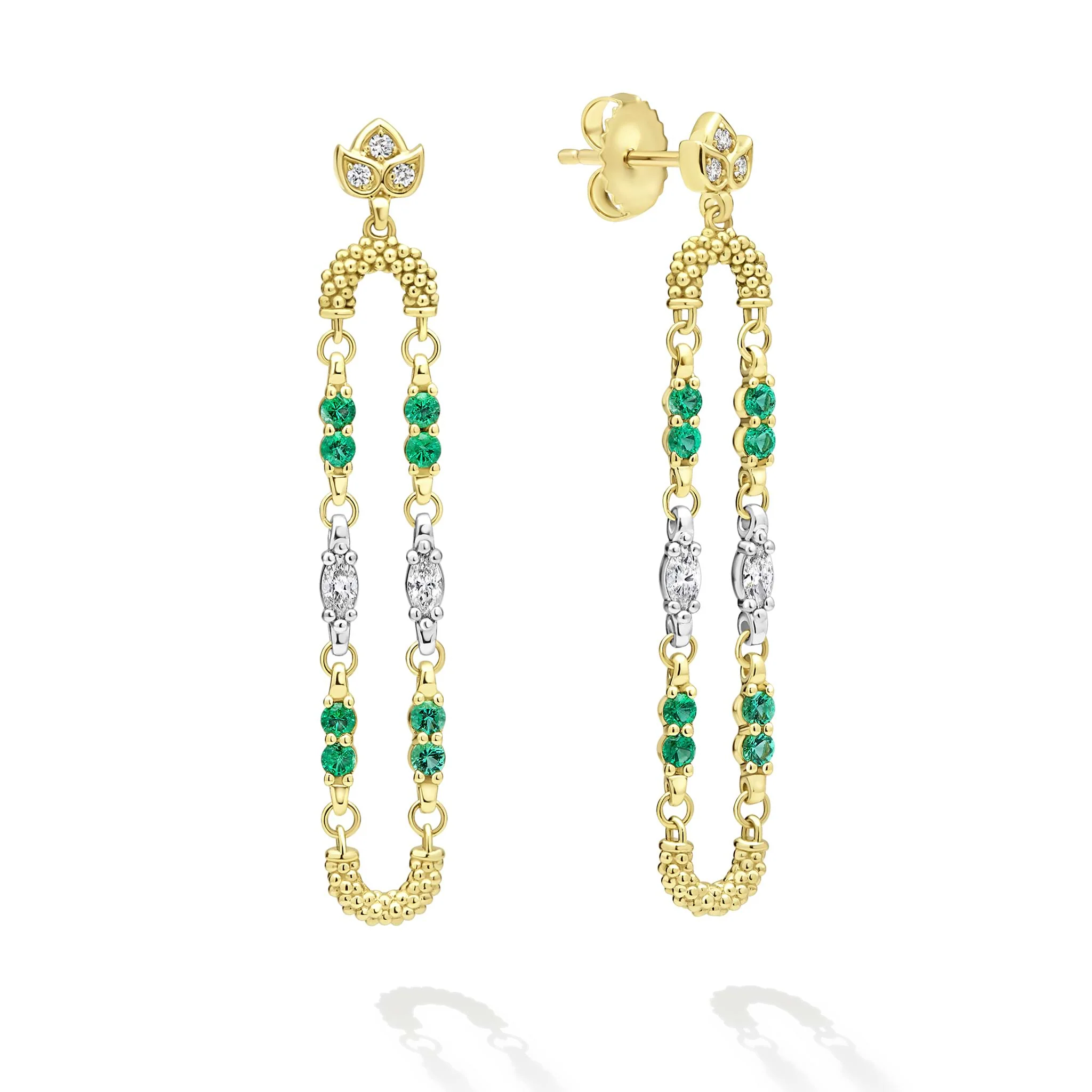 Studio 18k Gold Diamond and Emerald Drop Earrings
