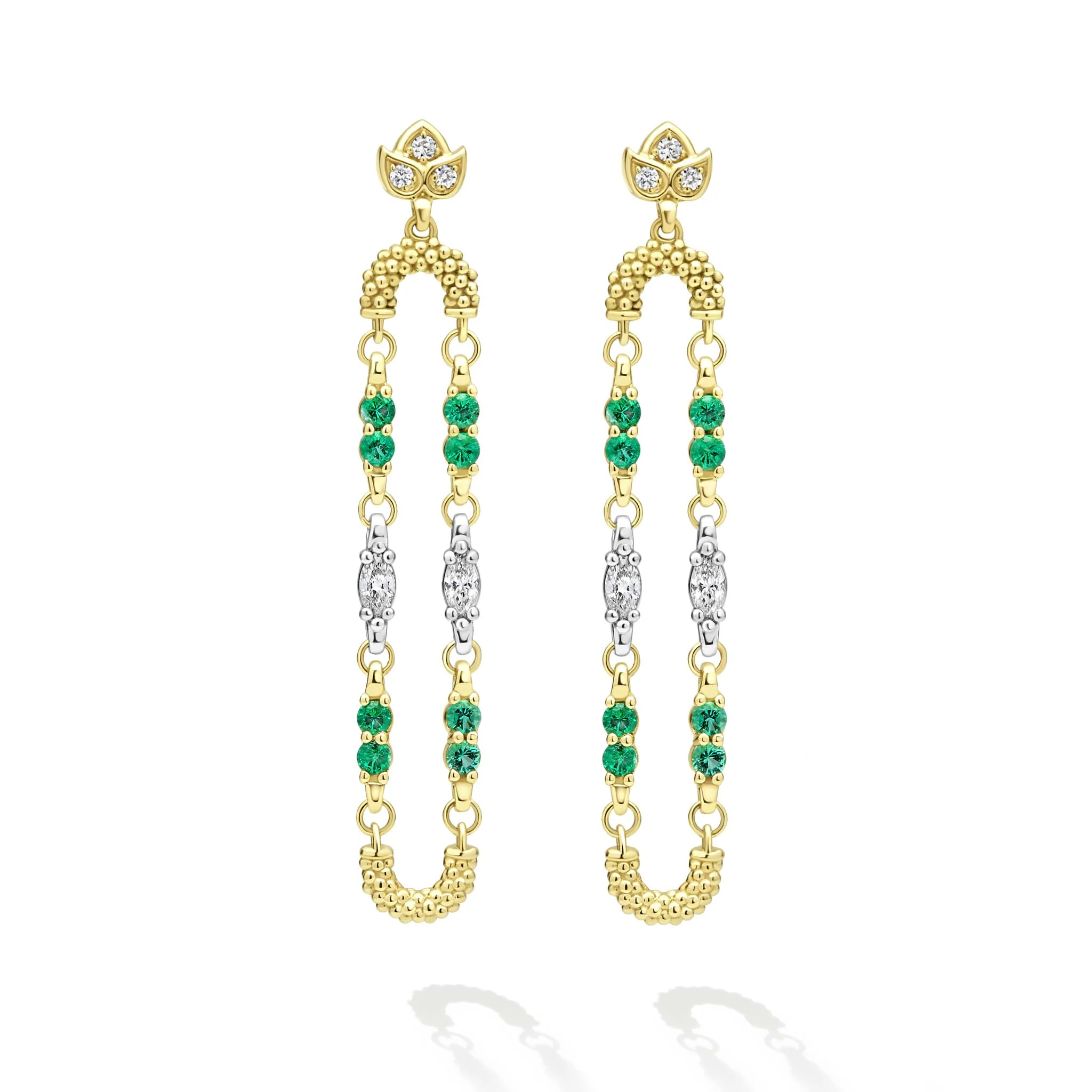 Studio 18k Gold Diamond and Emerald Drop Earrings - Image 2