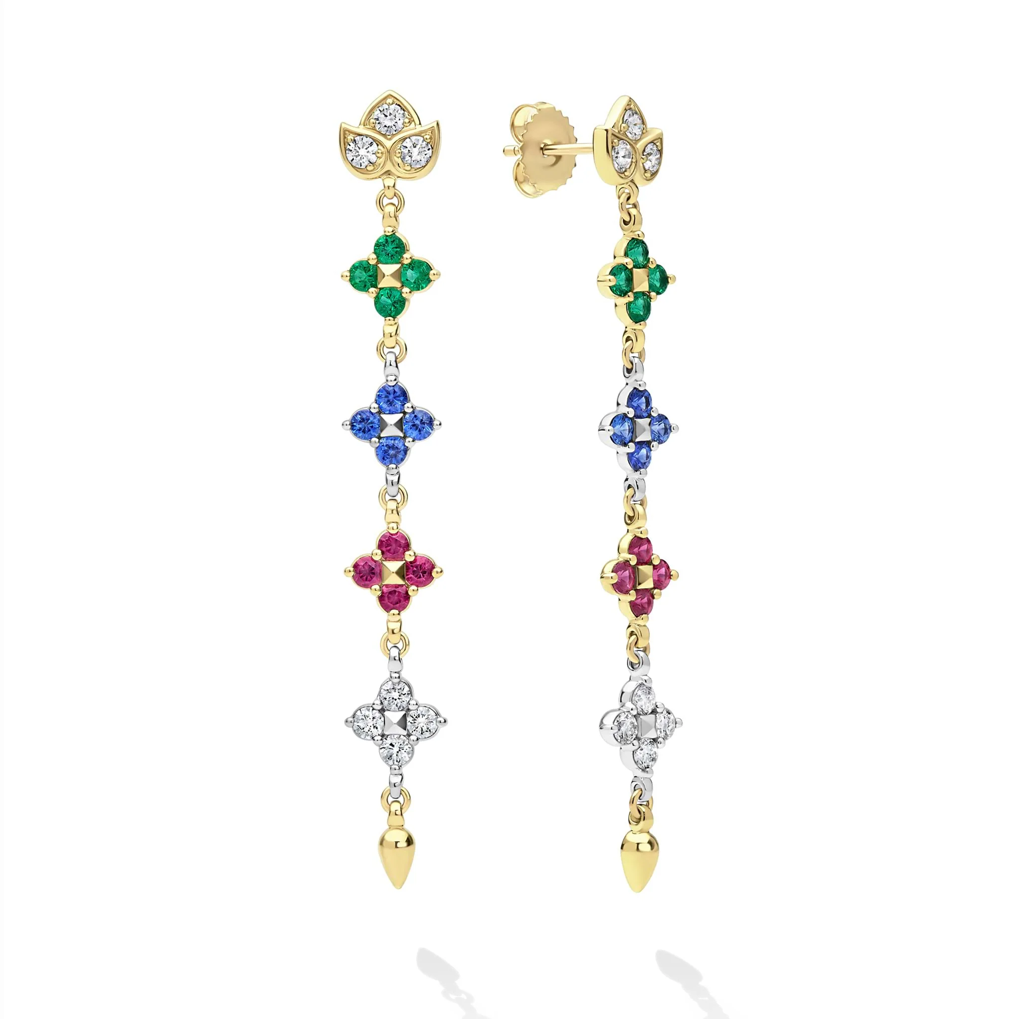 Studio 18K Gold Gemstone and Diamond Drop Earrings