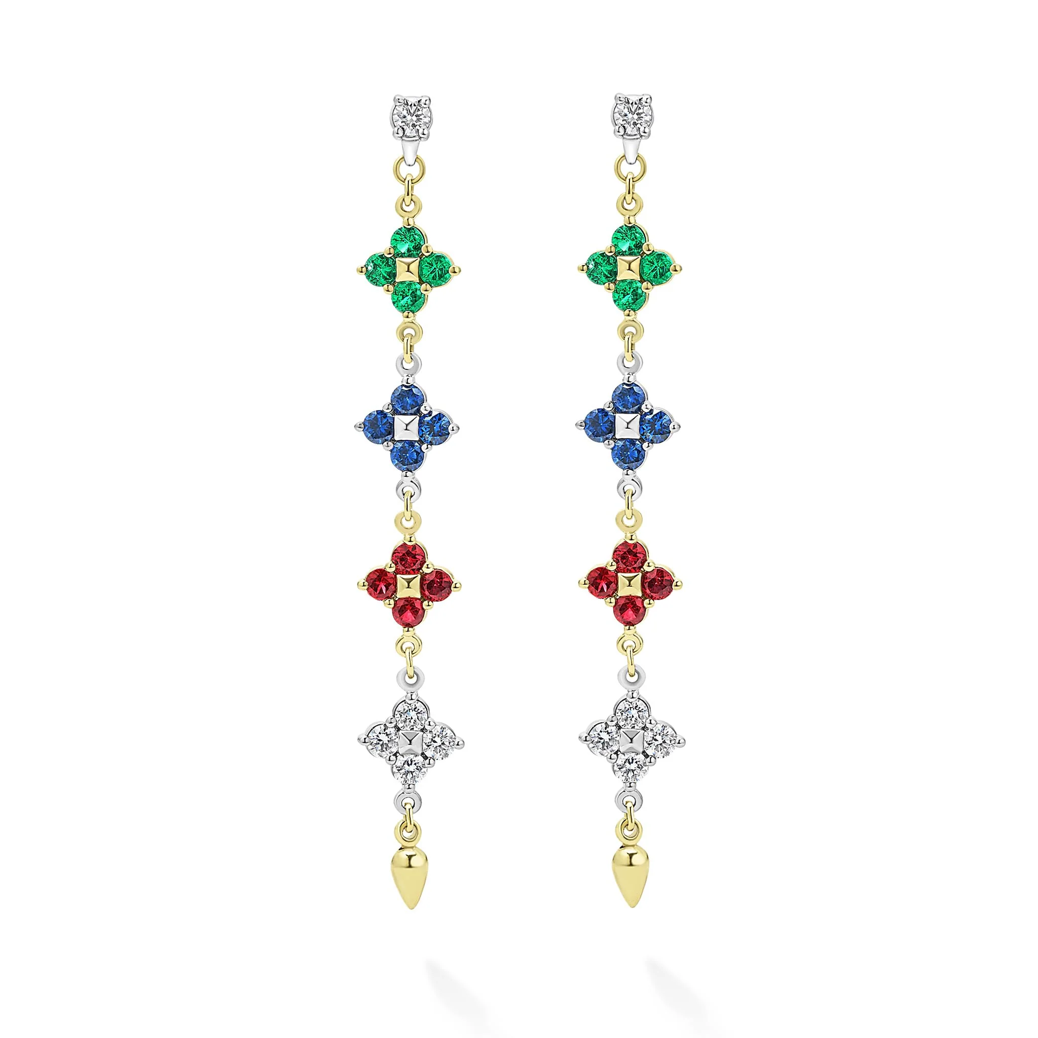 Studio 18K Gold Gemstone and Diamond Drop Earrings - Image 2