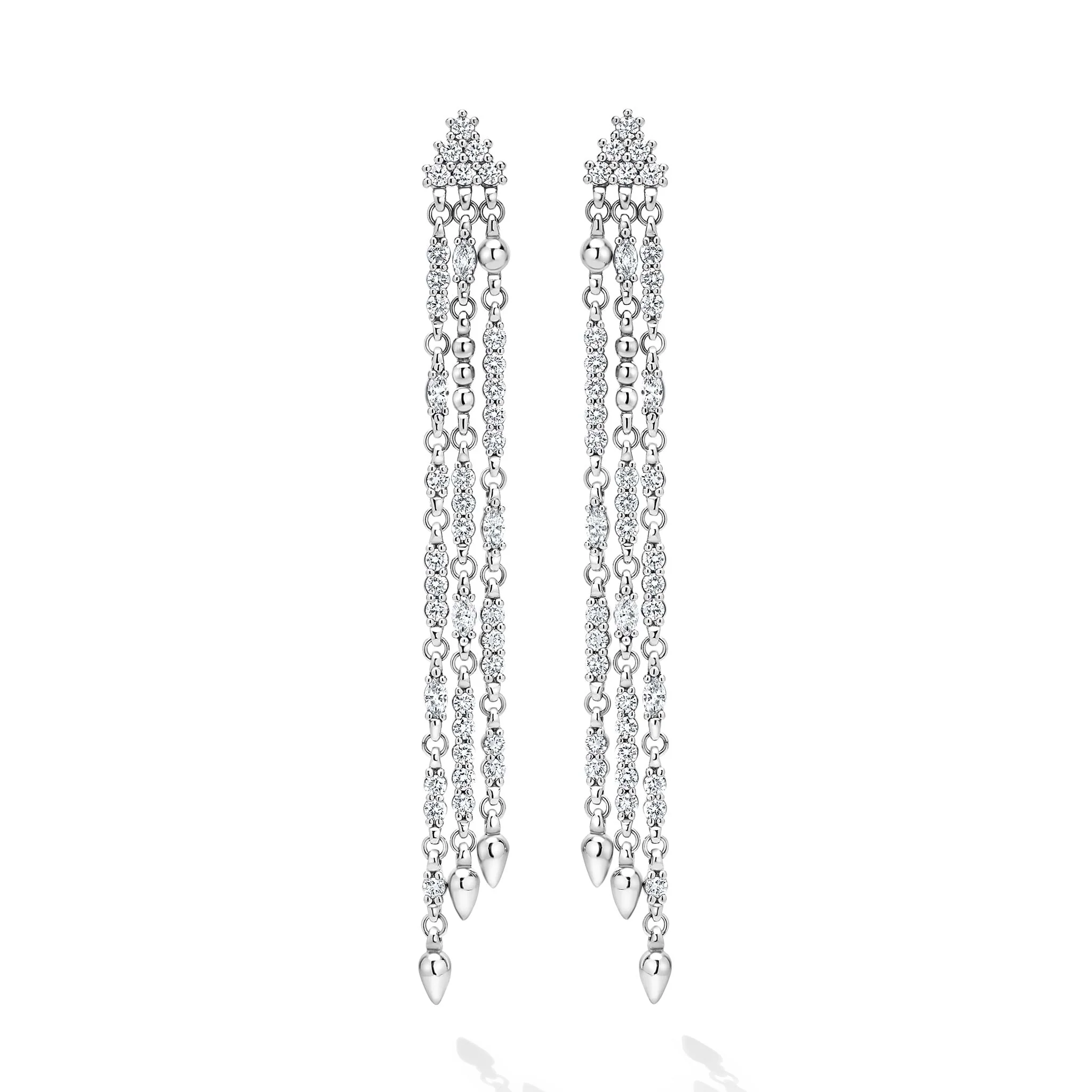 Studio 18K White Gold 3-Strand Diamond Drop Earrings - Image 2