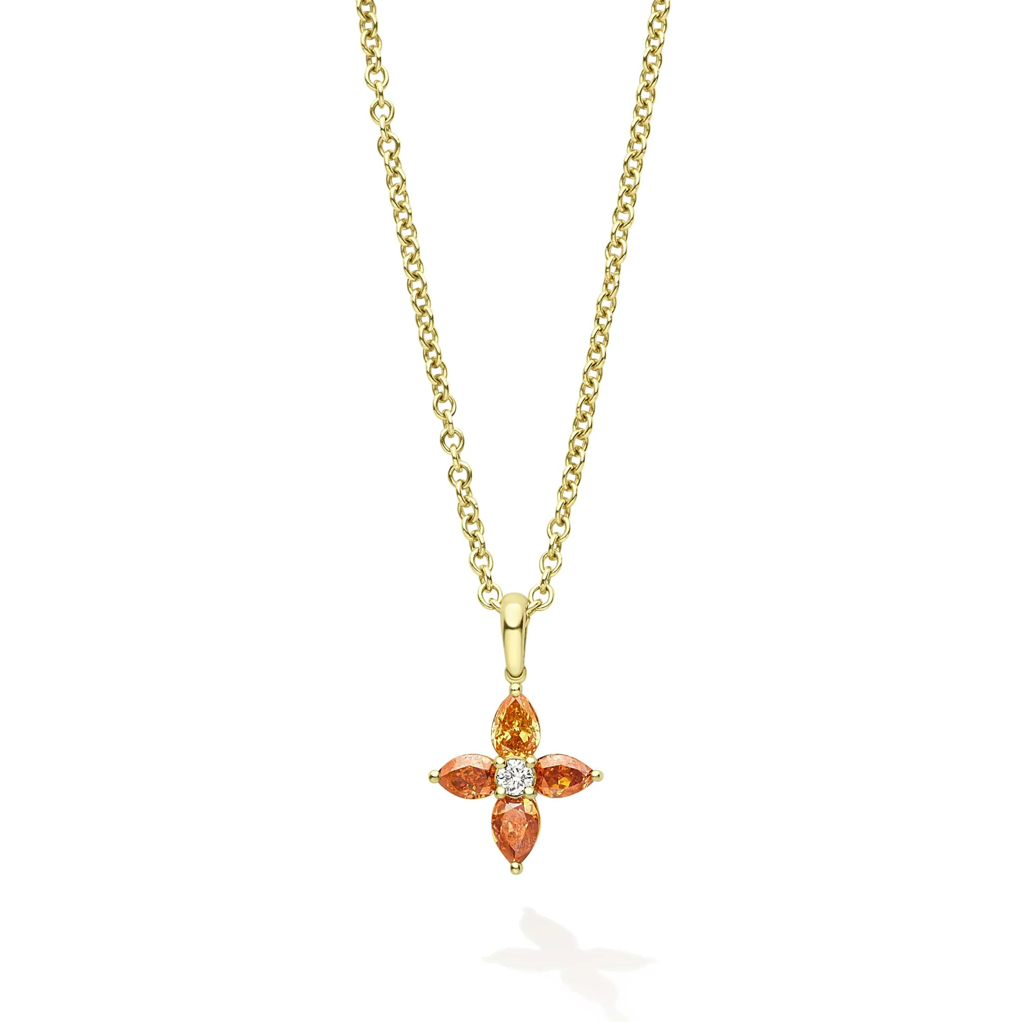 Studio 18K Gold Orange Sapphire and Diamond Flower Pendant Necklace
