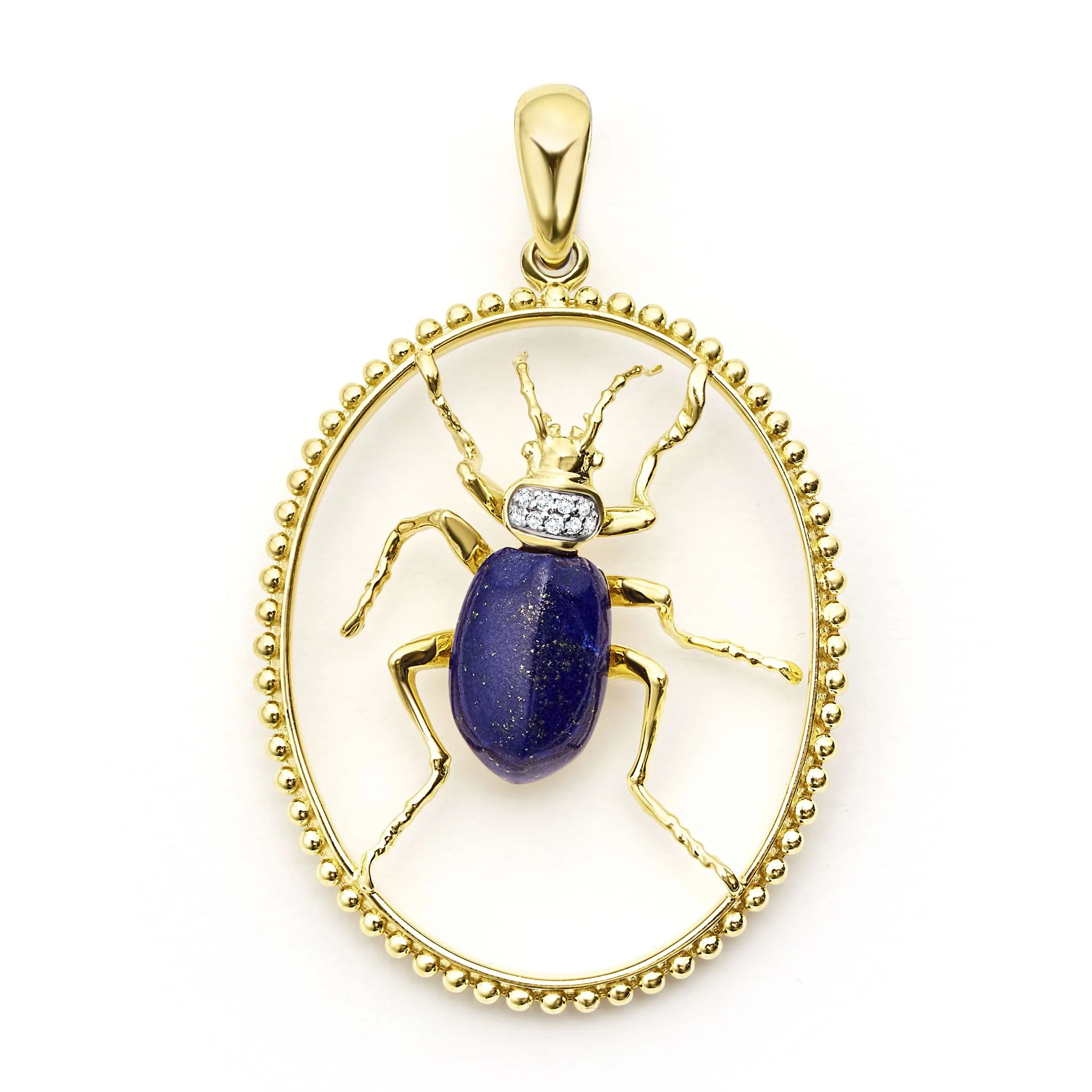 Studio 18K Gold Lapis and Diamond Beetle Pendant - Image 8
