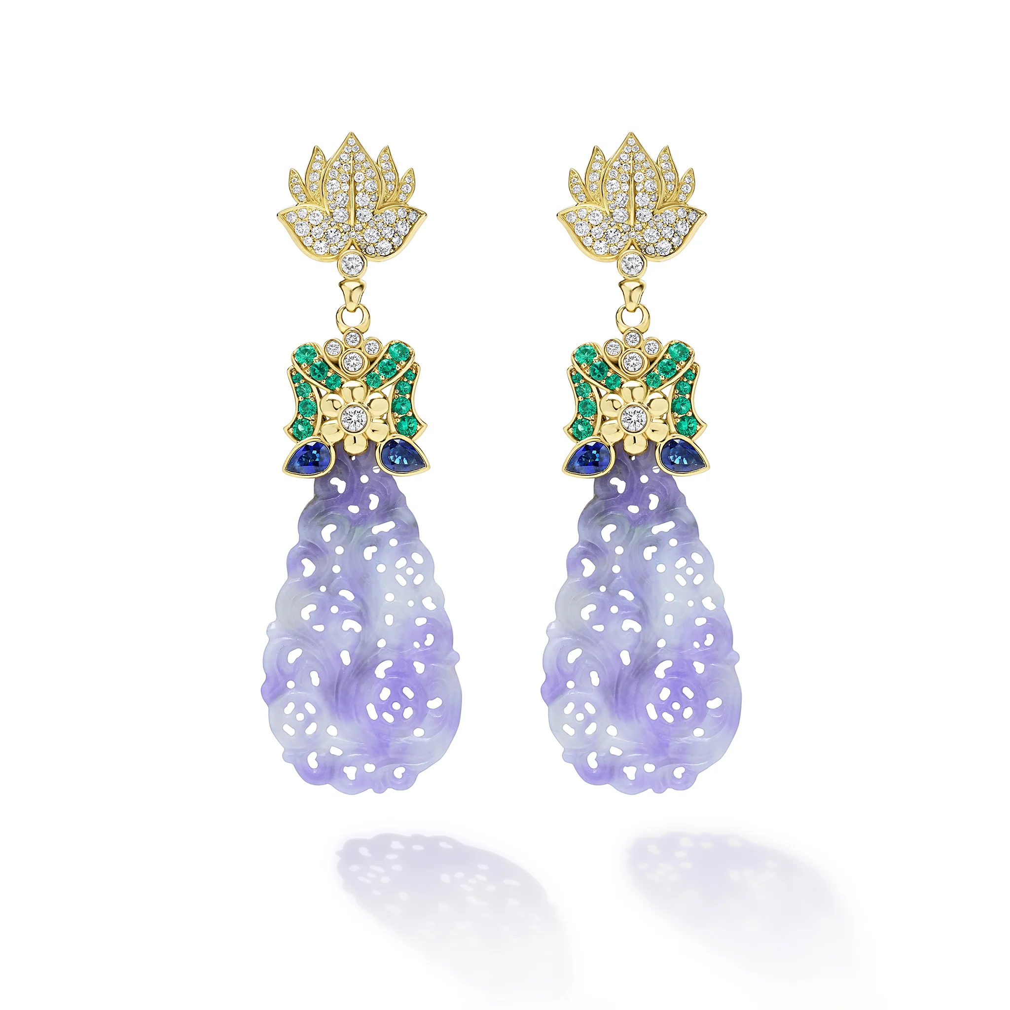 Studio 18K Diamond Lavender Jade Chandelier Earrings - Image 2