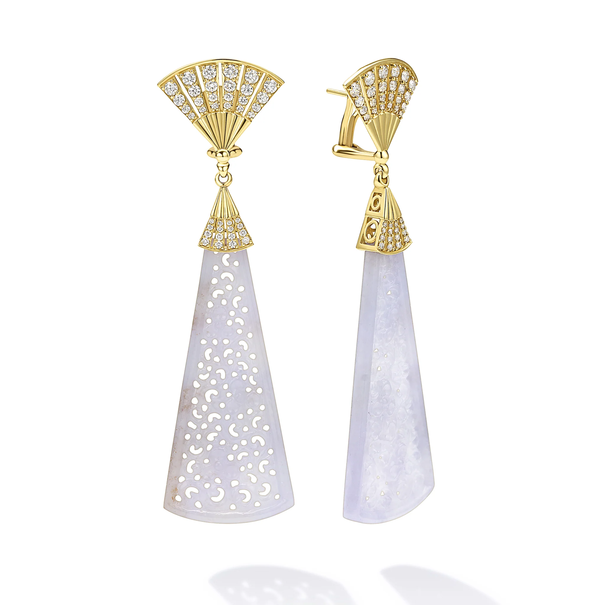 Studio 18K Diamond Fan Top Lavendar Jade Panel Earrings