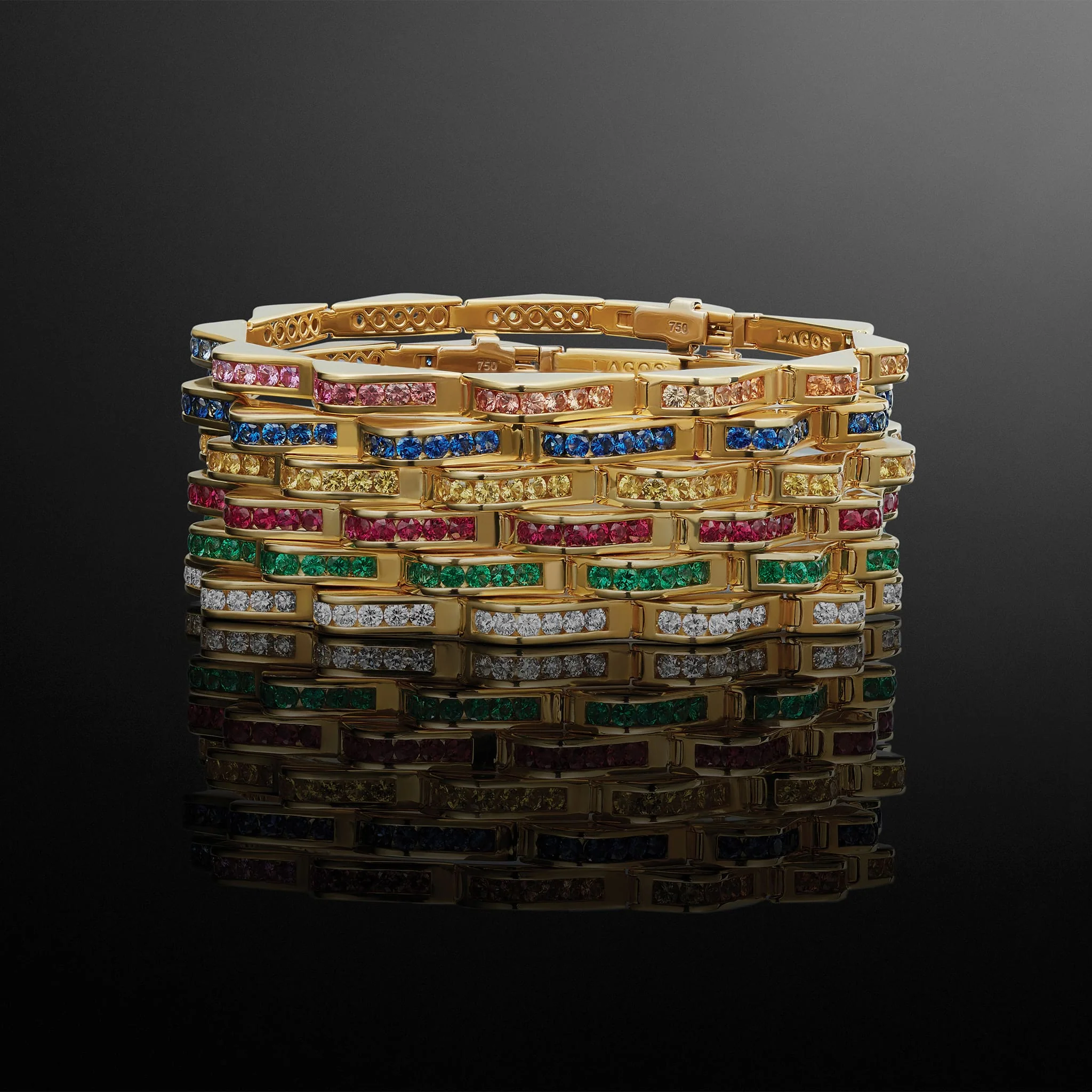 Studio 18K Gold Mix Sapphire Link Wave Bracelet - Image 3