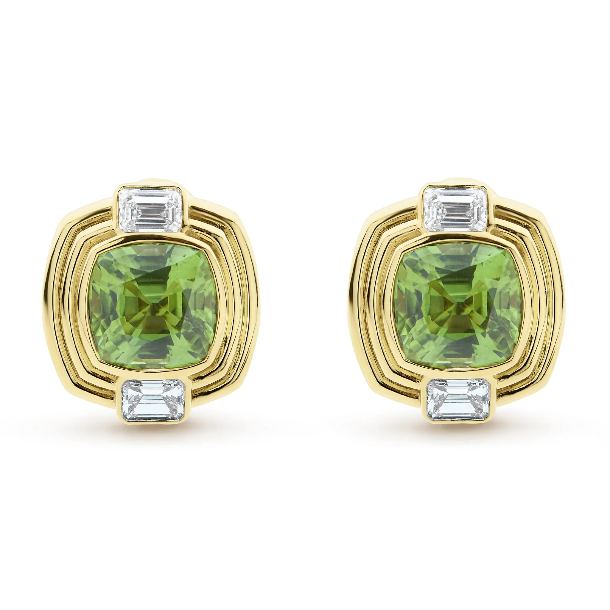 SML Diamond and Peridot Cushion Cut Clip Earrings - Image 2