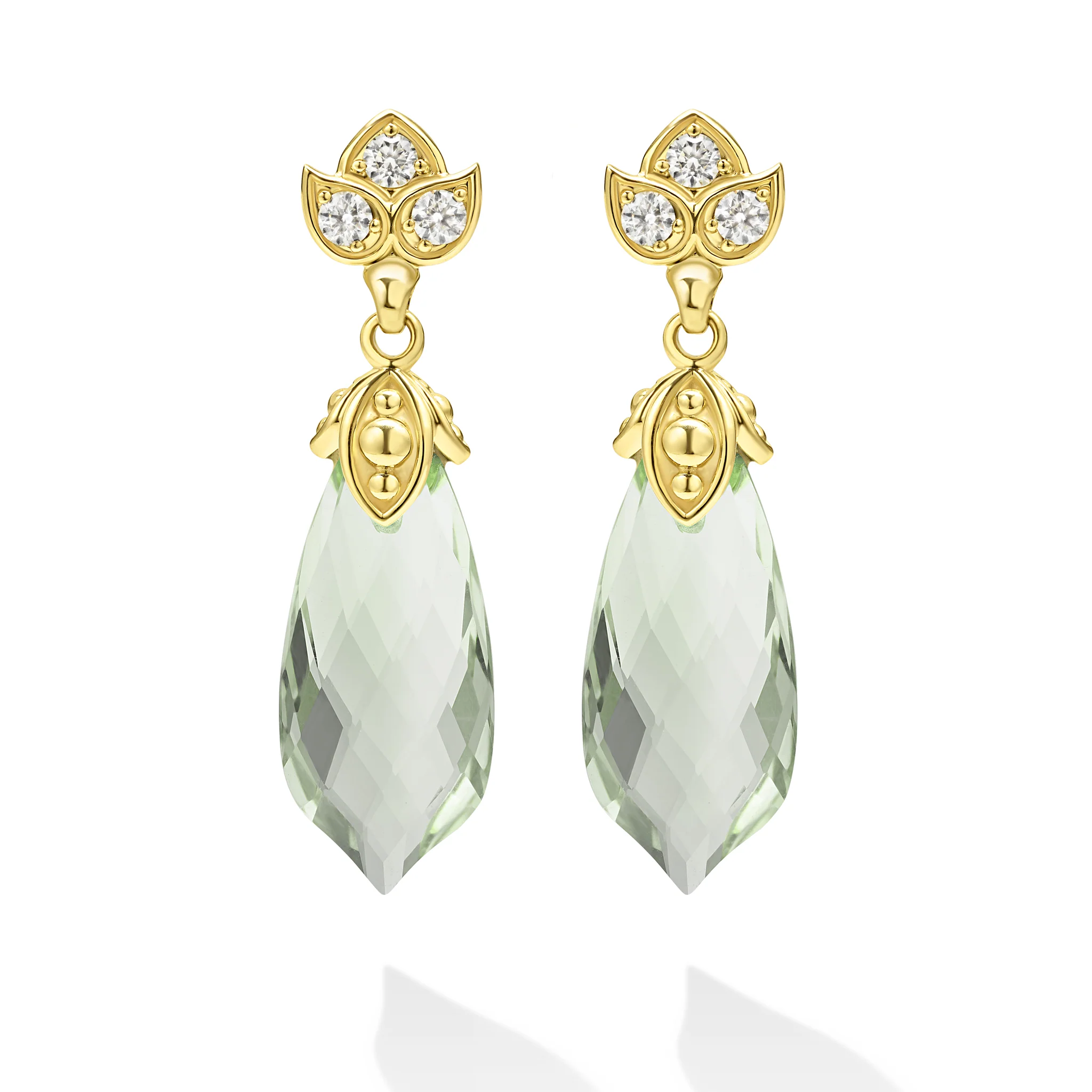 Studio 18K Diamond Lotus and Prasiolite Drop Earrings - Image 2