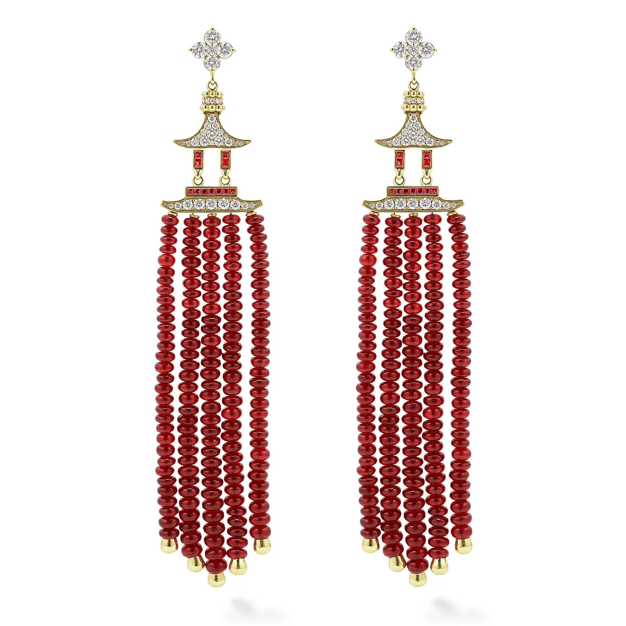Studio 18K Gold Ruby and Diamond Drop Earrings - Image 2