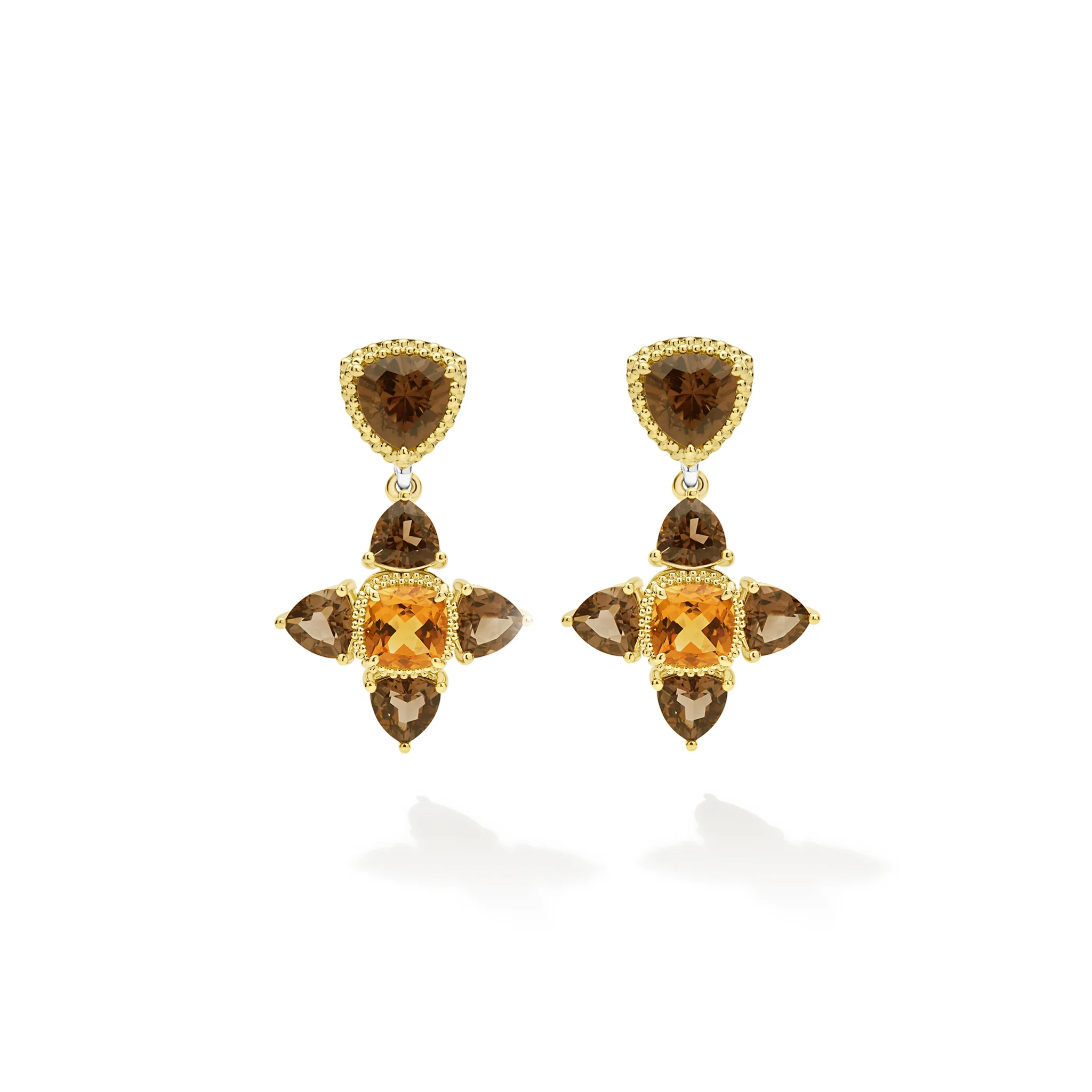 Studio Two-Tone Smoky Quartz and Citrine Floral Drop Earrings - Image 2