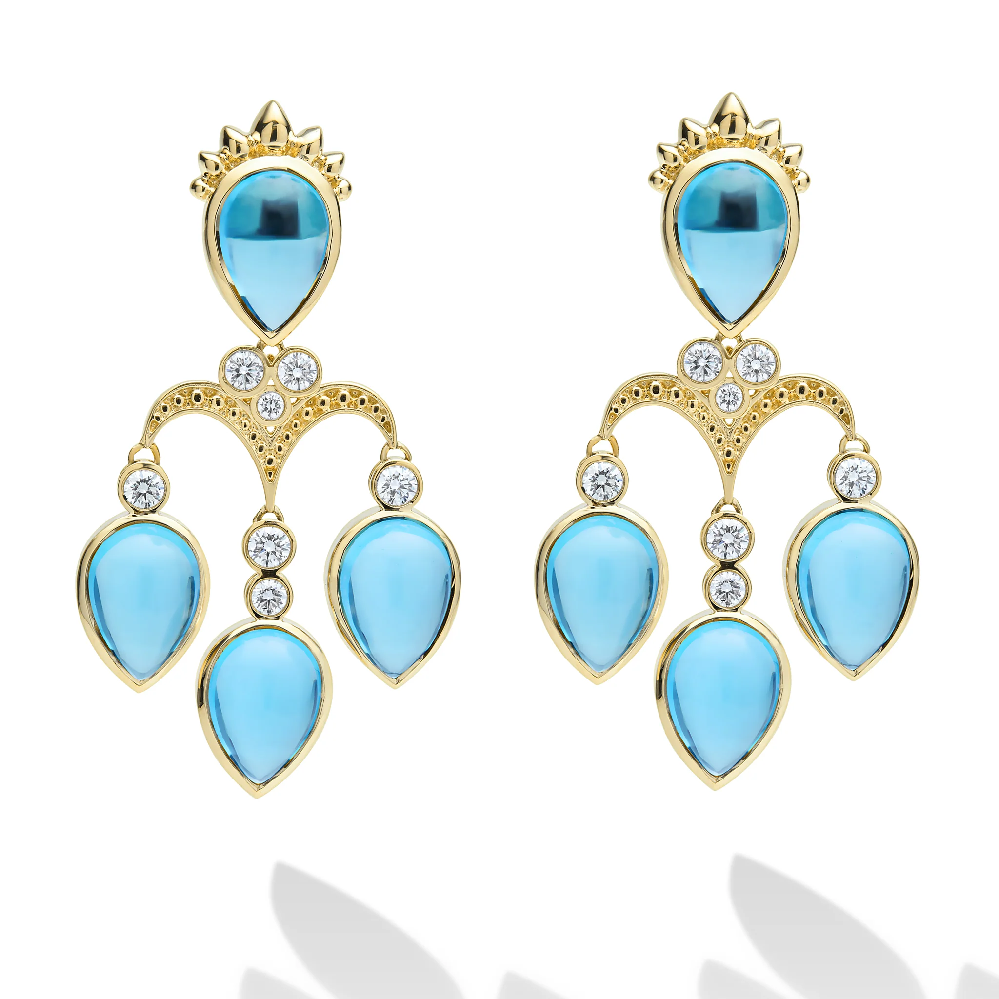 Studio 18K Gold Blue Topaz & Diamond Drop Earrings - Image 2