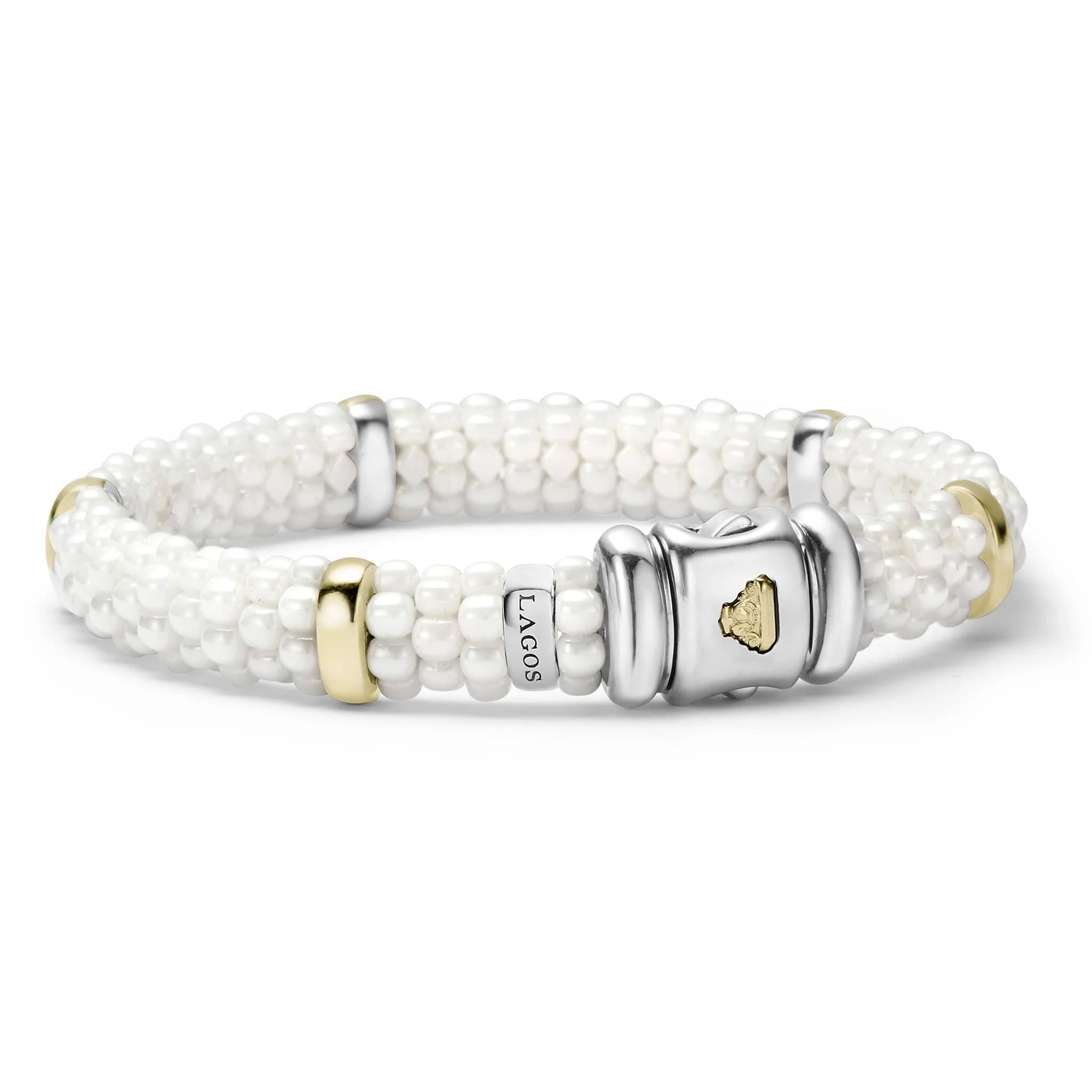 White Caviar 18K Gold Station White Ceramic Bracelet | 9mm - Image 4