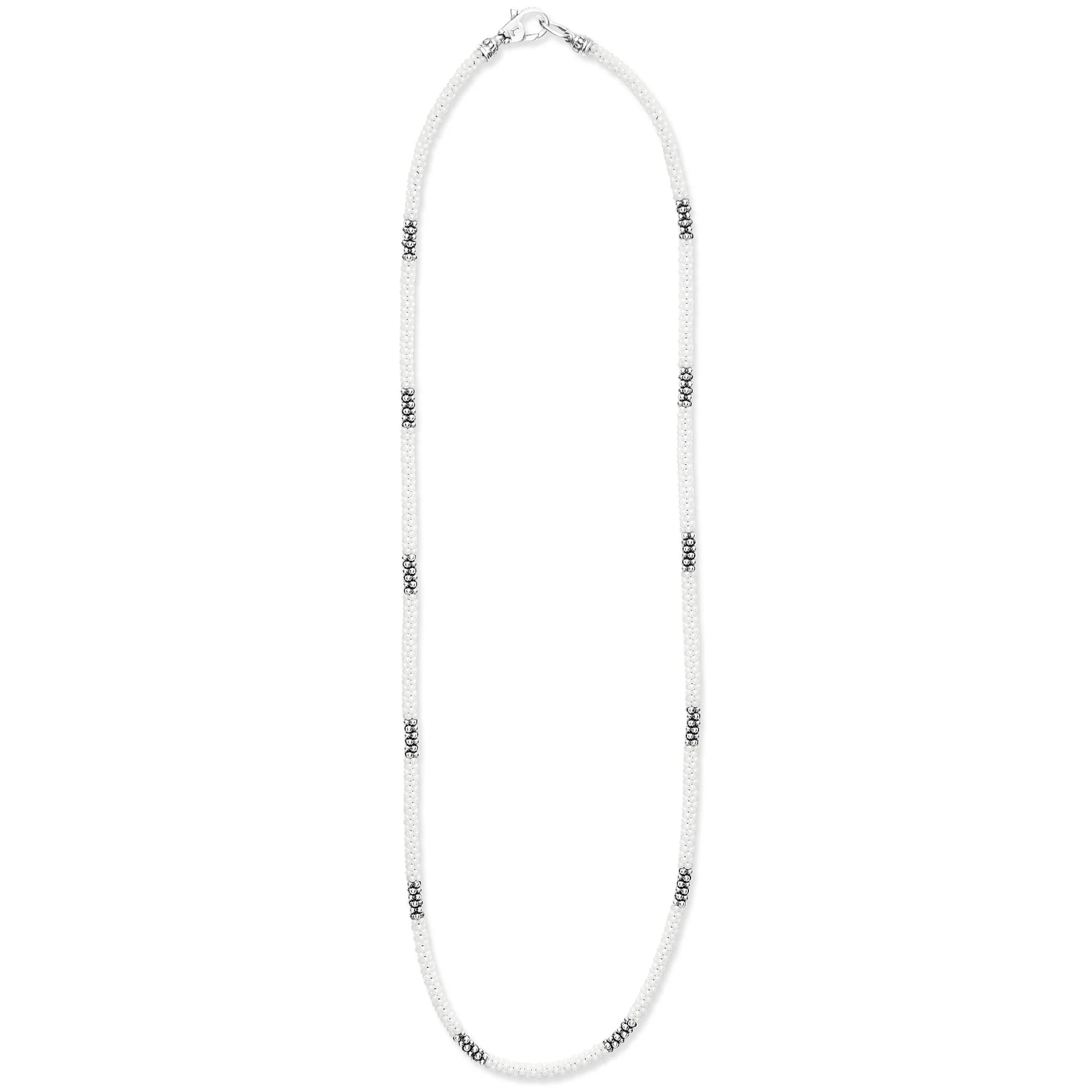 White Caviar White Silver Station Ceramic Beaded Necklace 3mm - Image 3