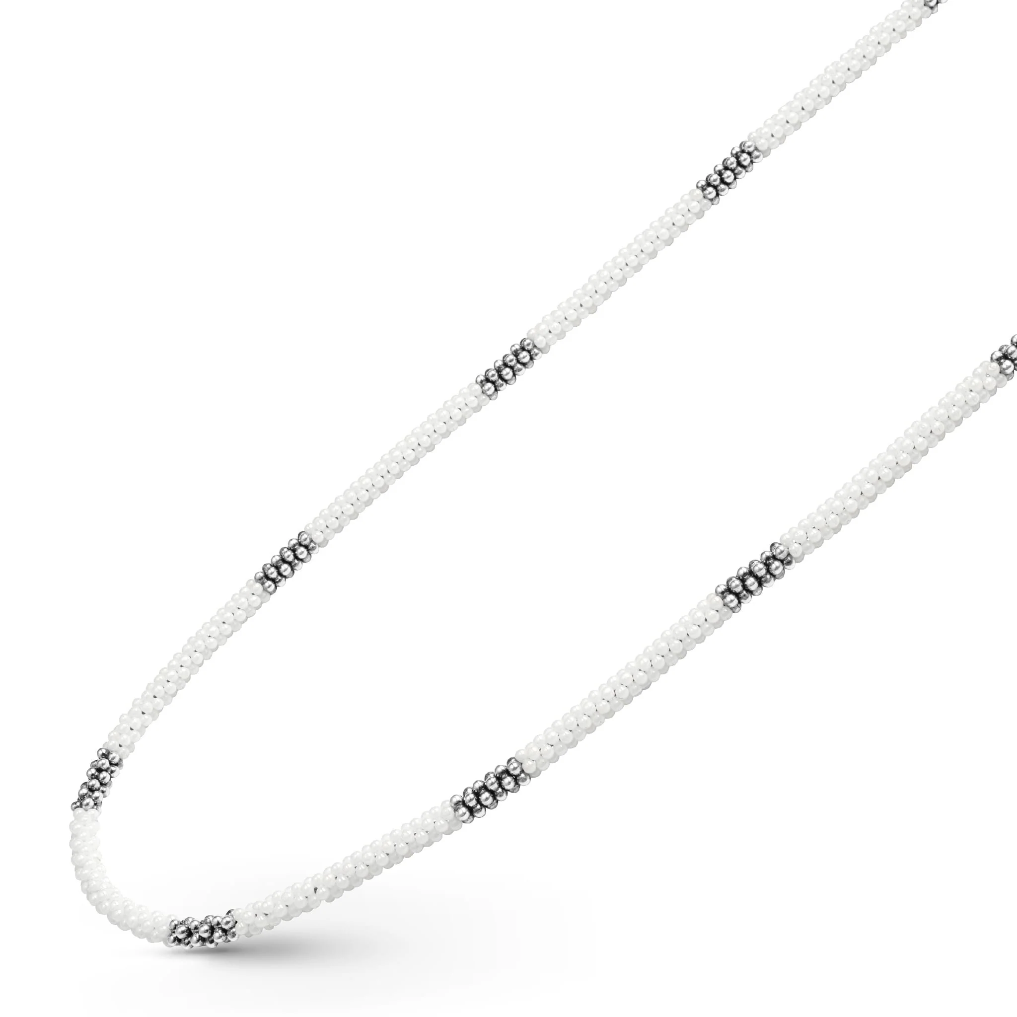 White Caviar White Silver Station Ceramic Beaded Necklace 3mm - Image 4