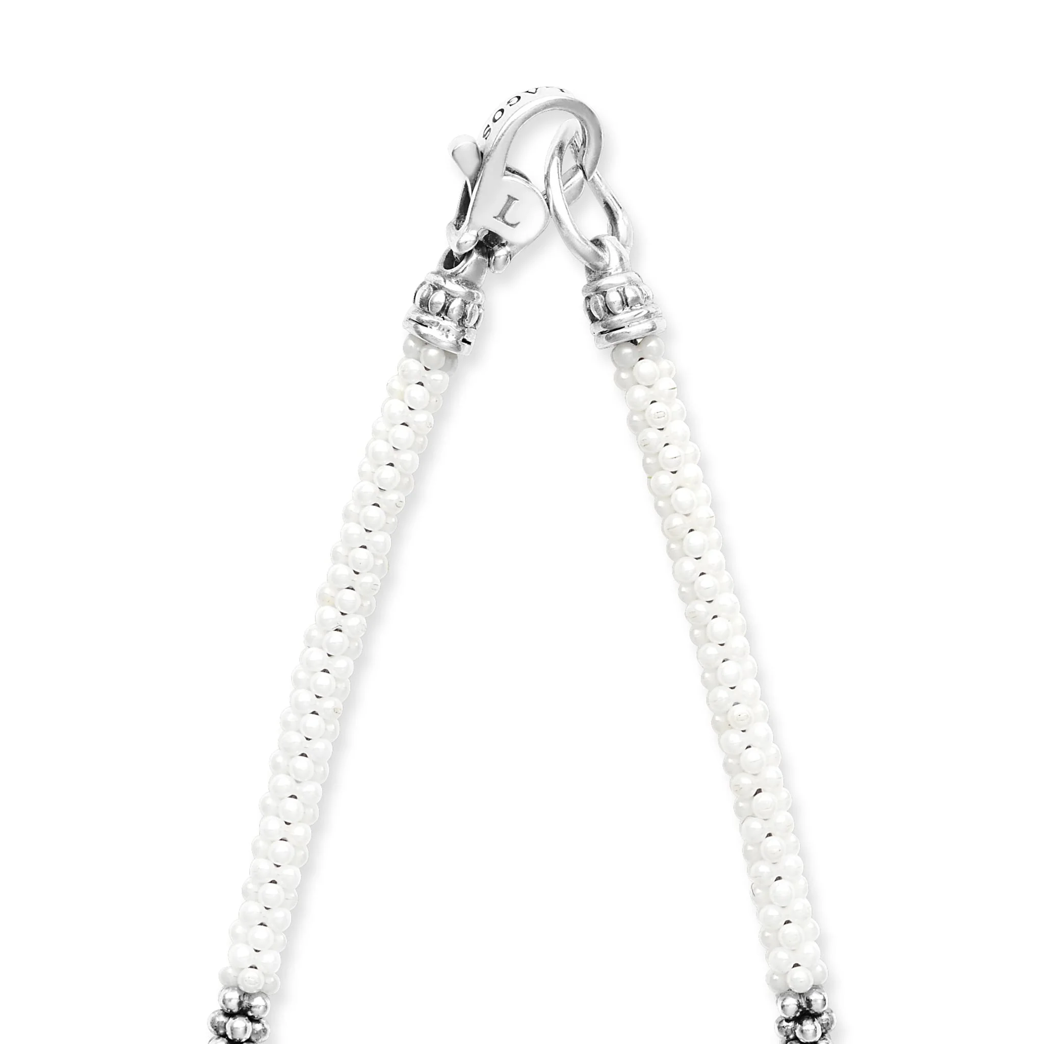 White Caviar White Silver Station Ceramic Beaded Necklace 3mm - Image 5