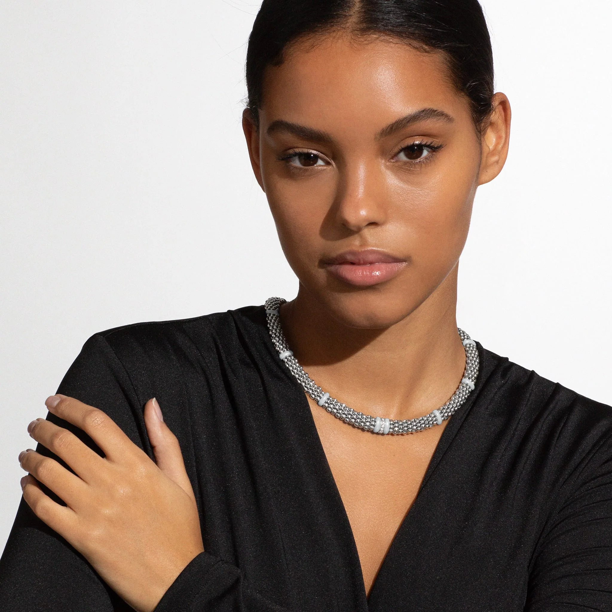 White Caviar White Single Station Diamond Caviar Necklace - Image 2