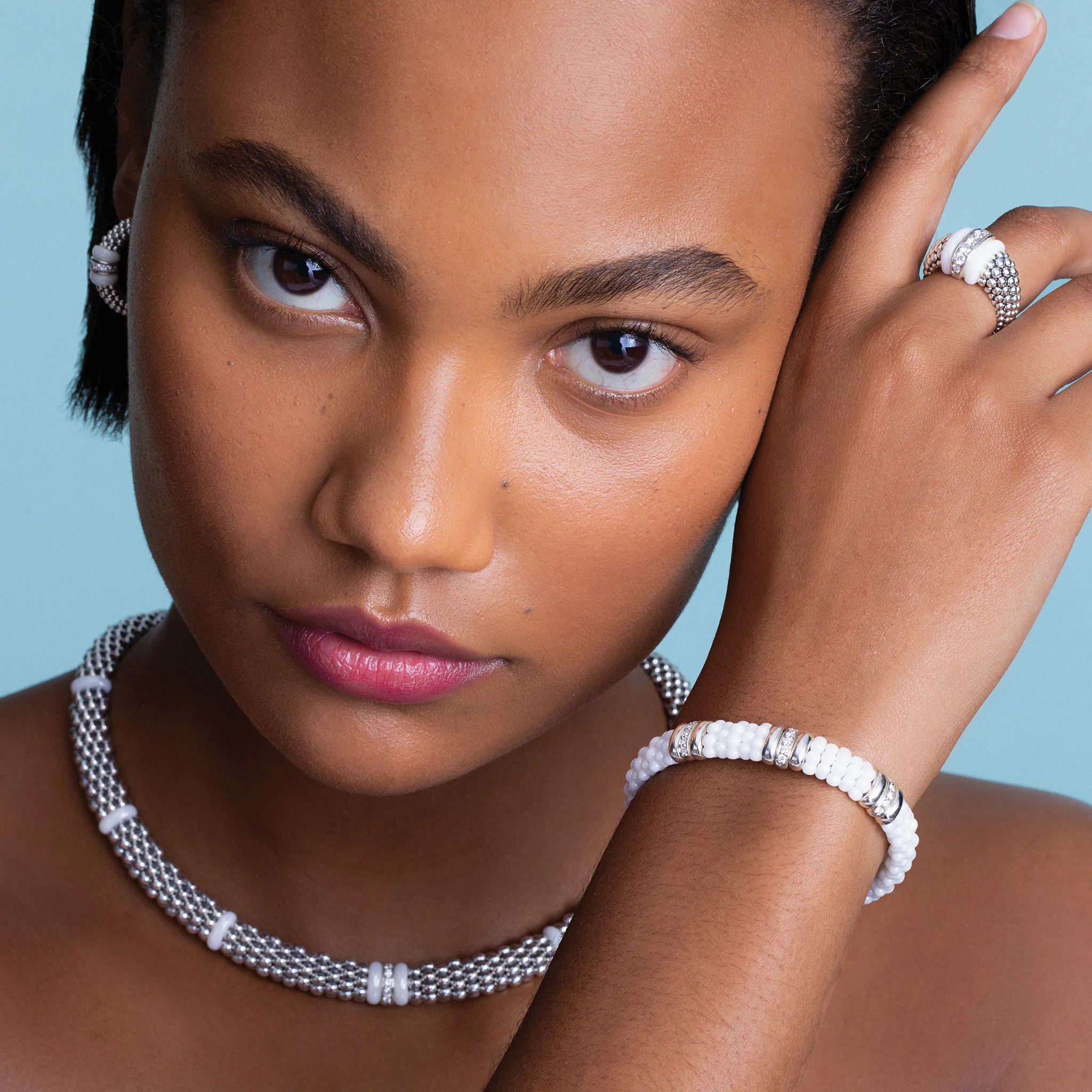 White Caviar White Single Station Diamond Caviar Necklace - Image 6
