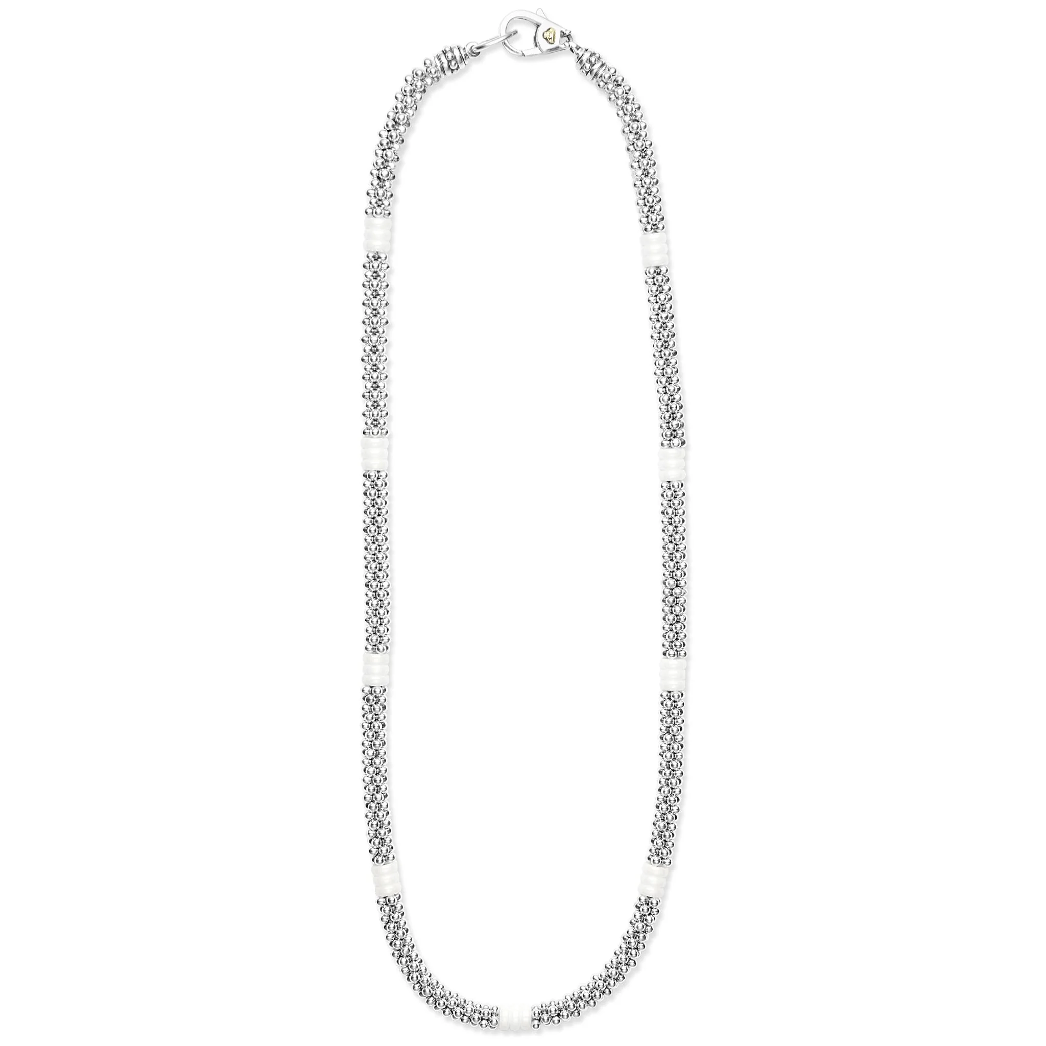 White Caviar White Ceramic Three Bead Station Caviar Necklace - Image 3