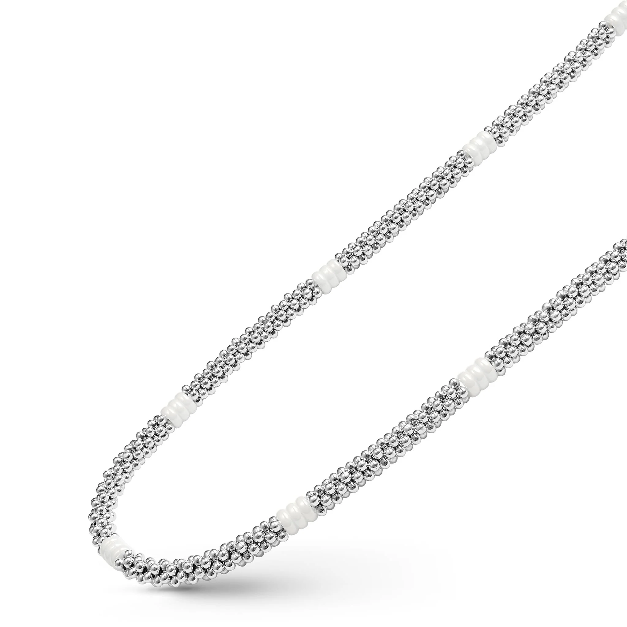 White Caviar White Ceramic Three Bead Station Caviar Necklace - Image 4
