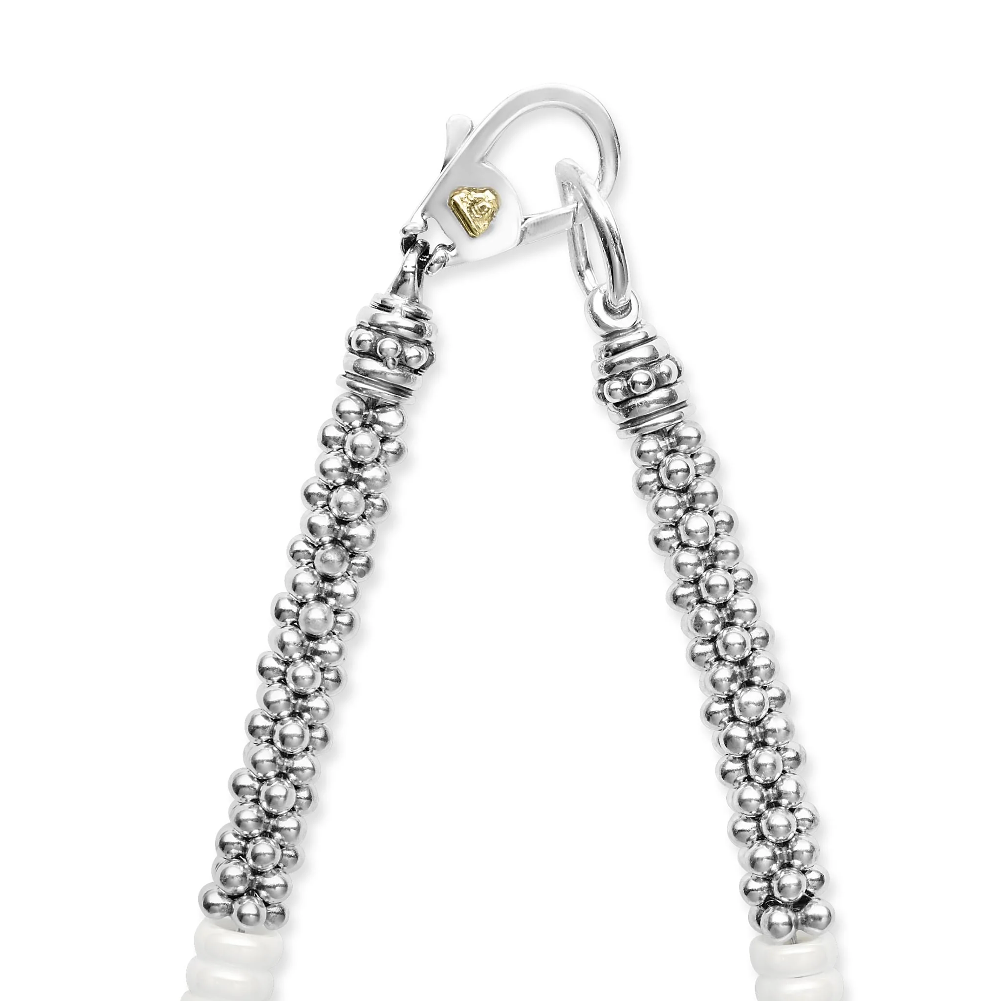 White Caviar White Ceramic Three Bead Station Caviar Necklace - Image 5