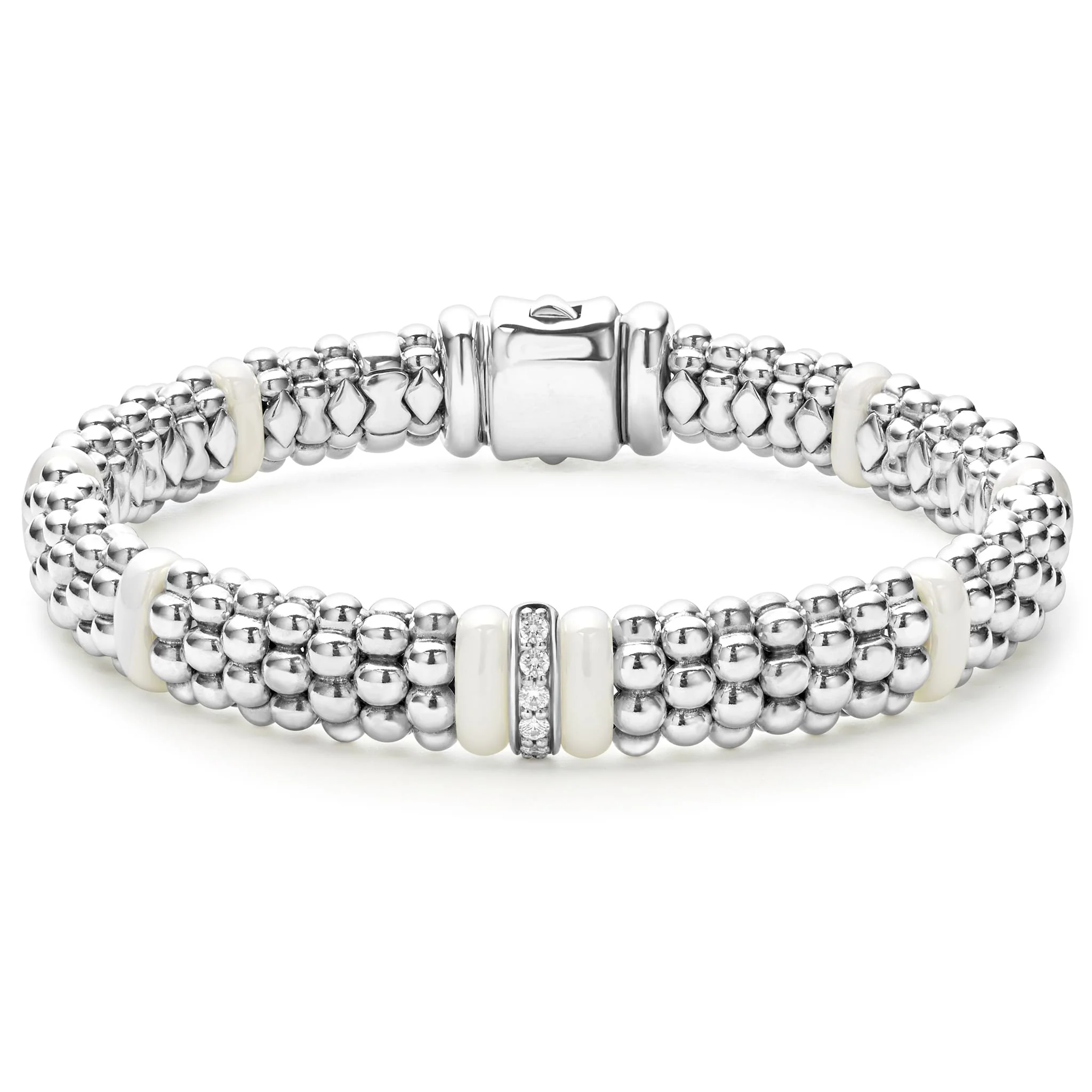 White Caviar Single Station White Ceramic Diamond Bracelet | 9mm
