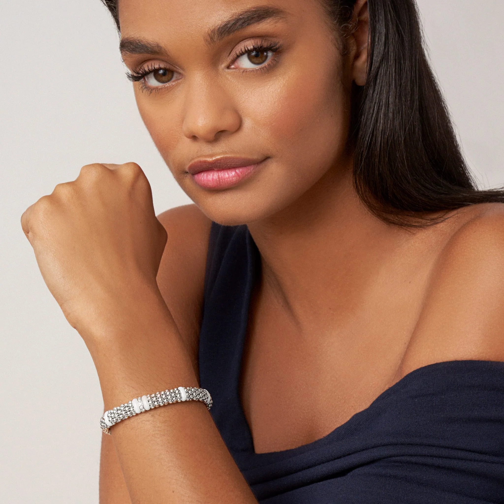 White Caviar Single Station White Ceramic Diamond Bracelet | 9mm - Image 2