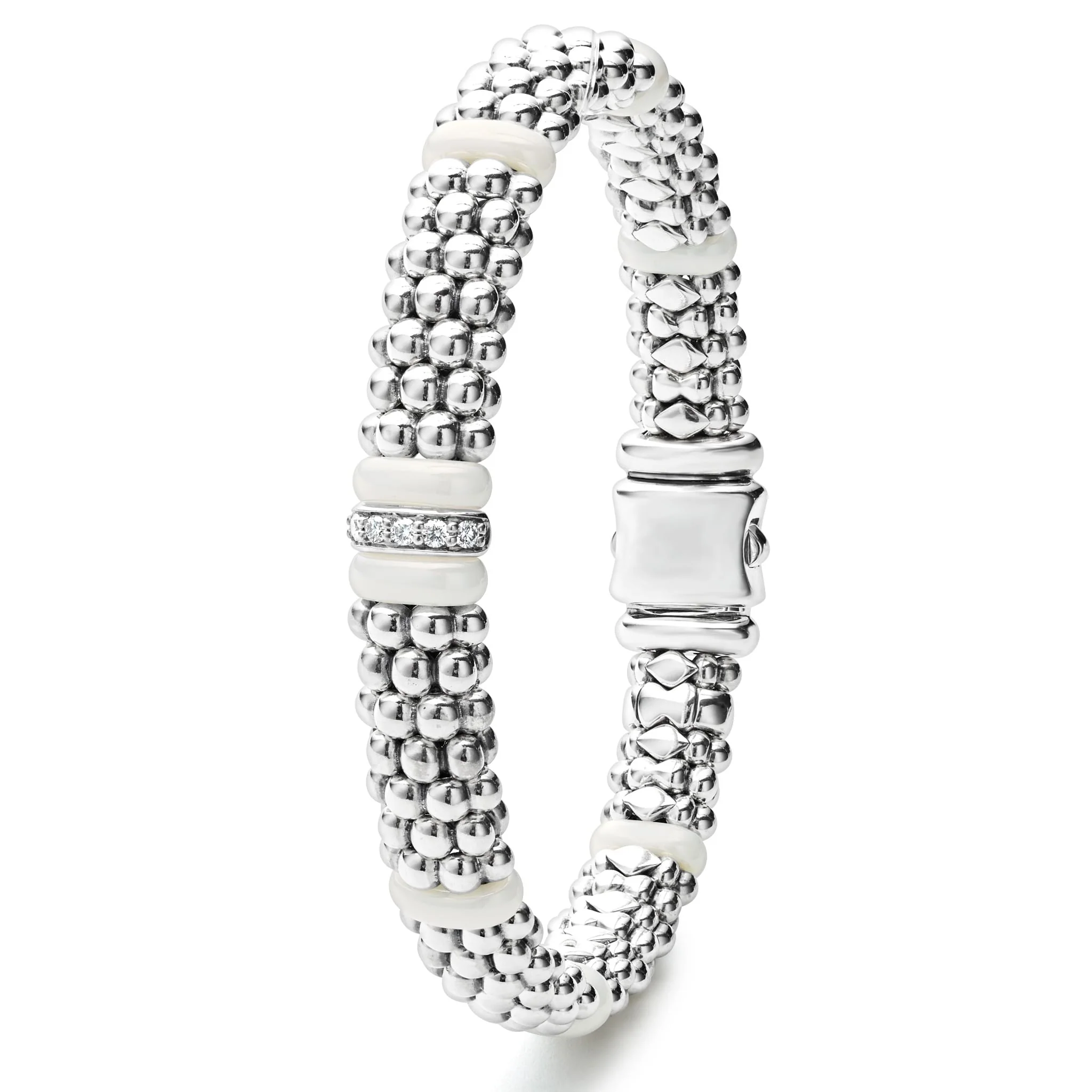 White Caviar Single Station White Ceramic Diamond Bracelet | 9mm - Image 3