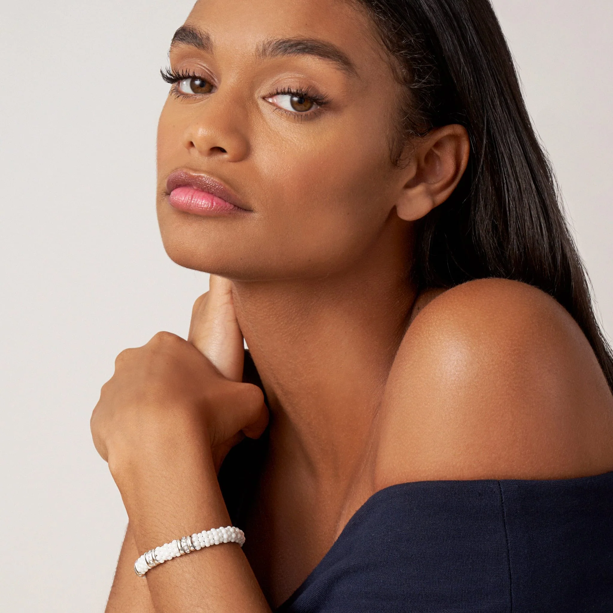 White Caviar White Three Station Ceramic Diamond Bracelet | 9mm - Image 2