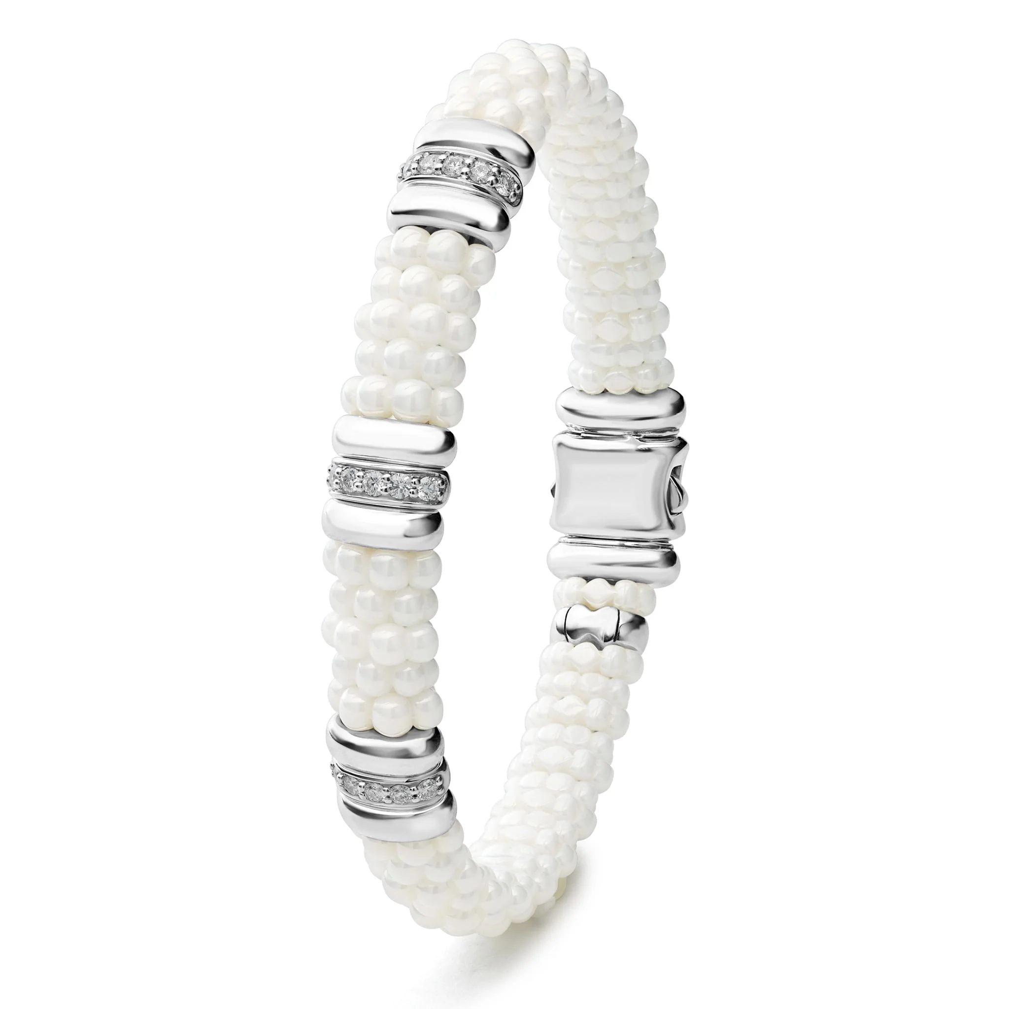 White Caviar White Three Station Ceramic Diamond Bracelet | 9mm - Image 3