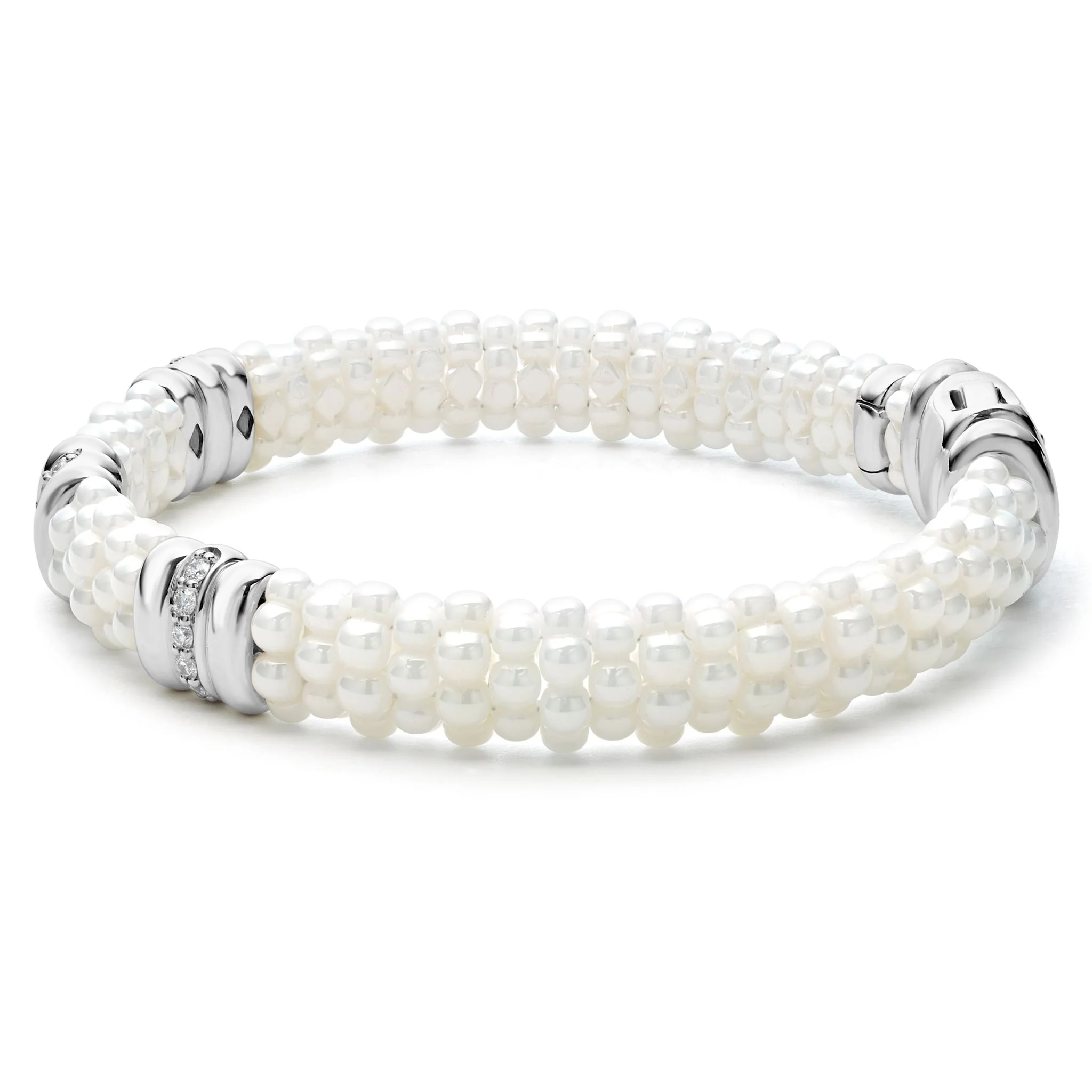 White Caviar White Three Station Ceramic Diamond Bracelet | 9mm - Image 4