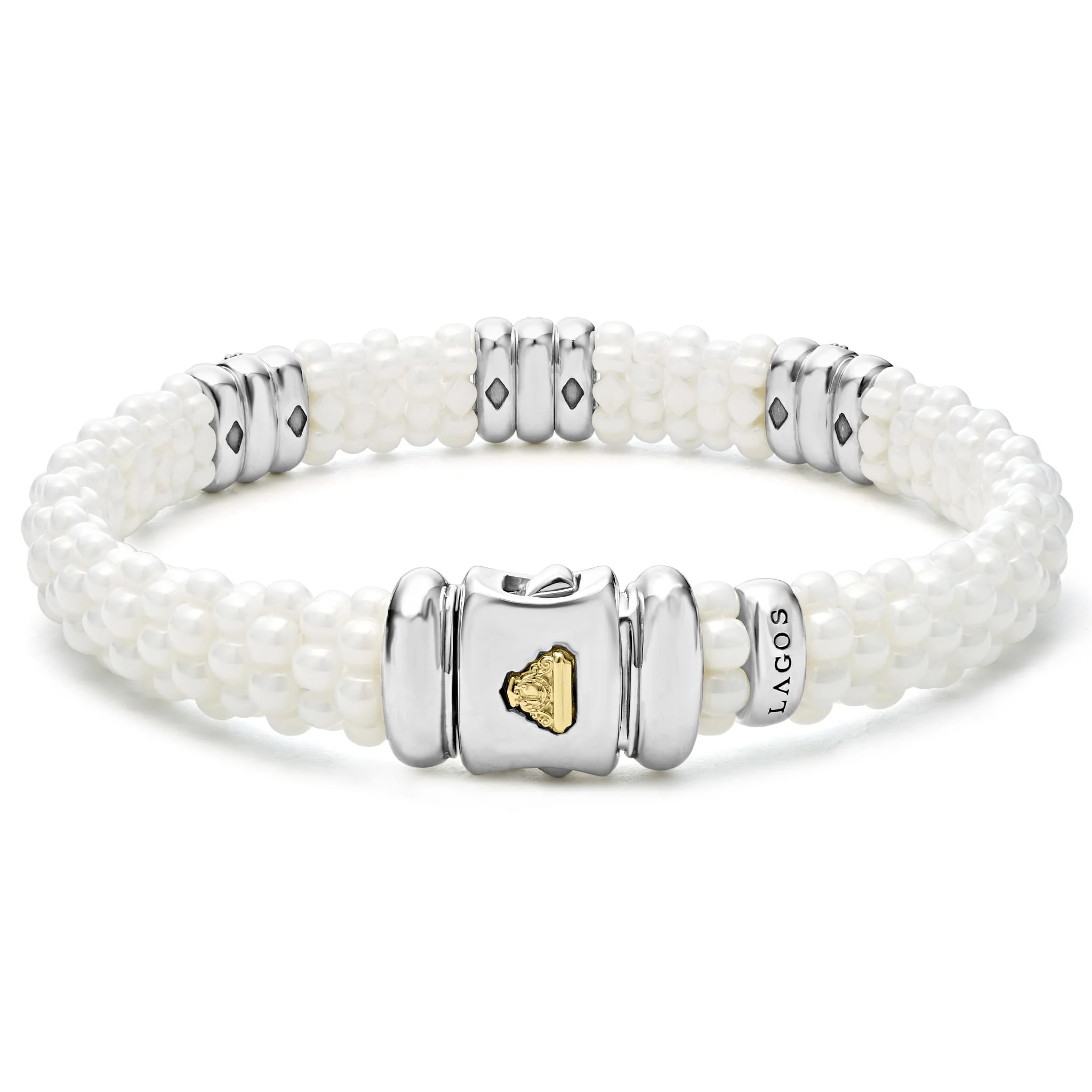 White Caviar White Three Station Ceramic Diamond Bracelet | 9mm - Image 5