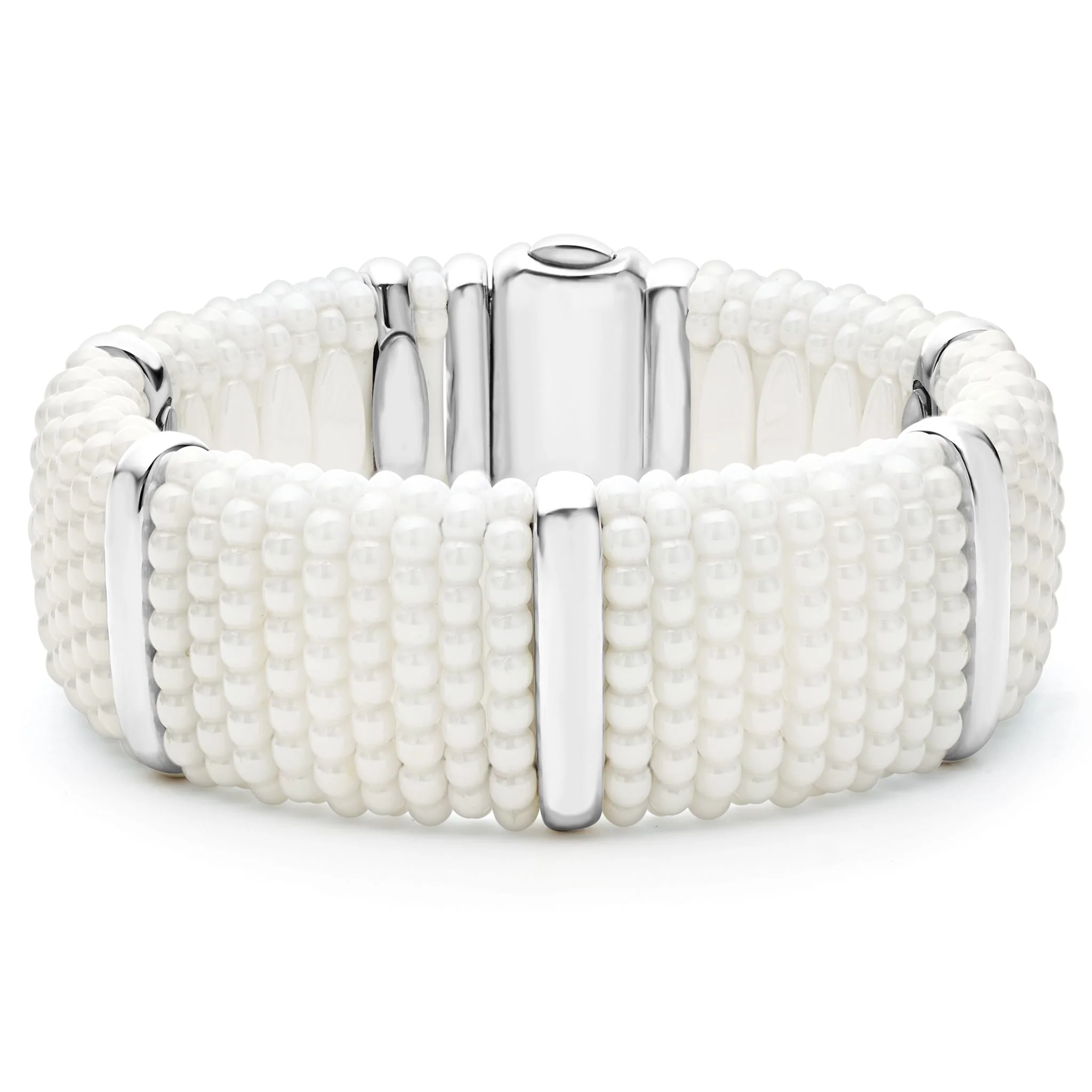 White Caviar White Silver Station Statement Ceramic Caviar Bracelet | 23mm
