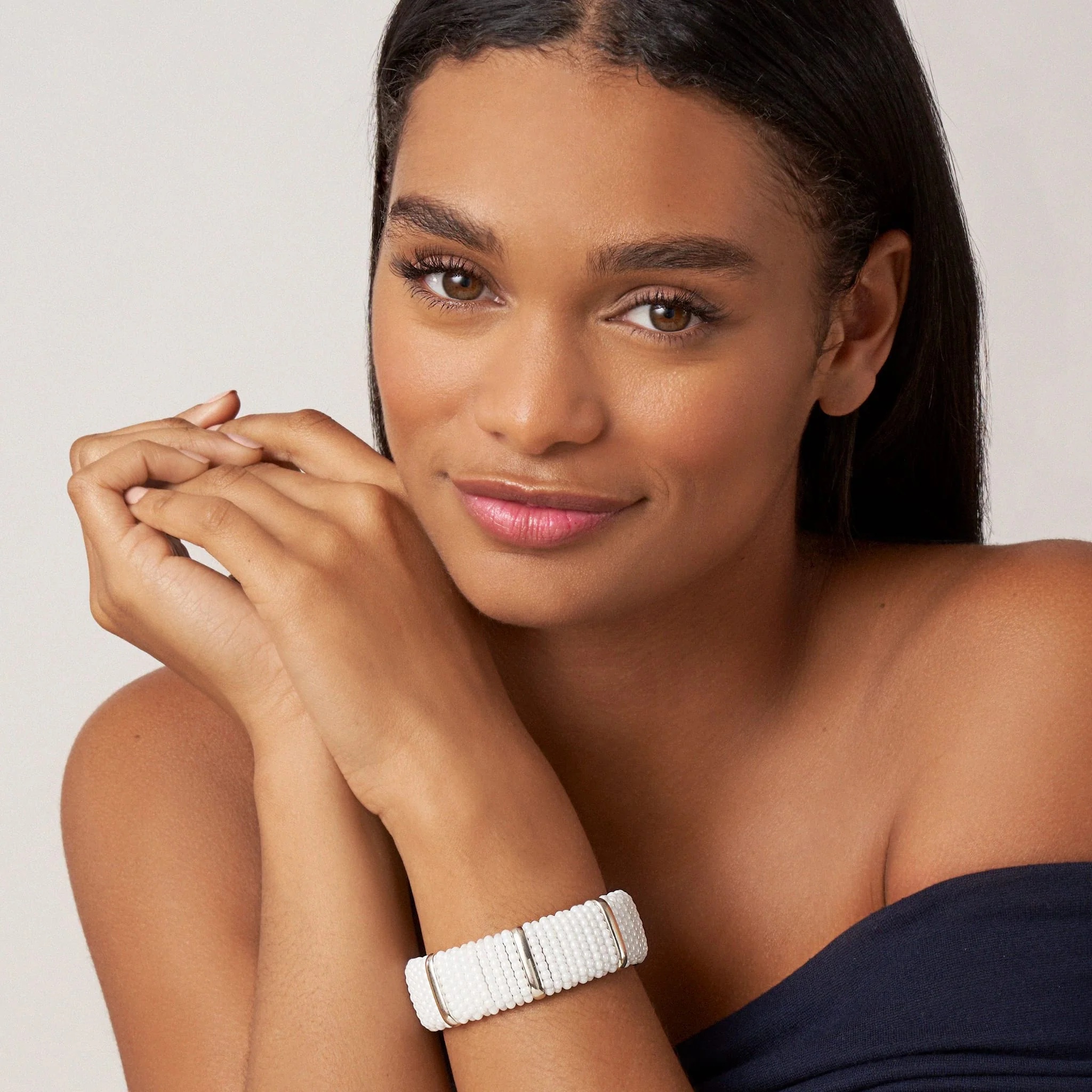 White Caviar White Silver Station Statement Ceramic Caviar Bracelet | 23mm - Image 2