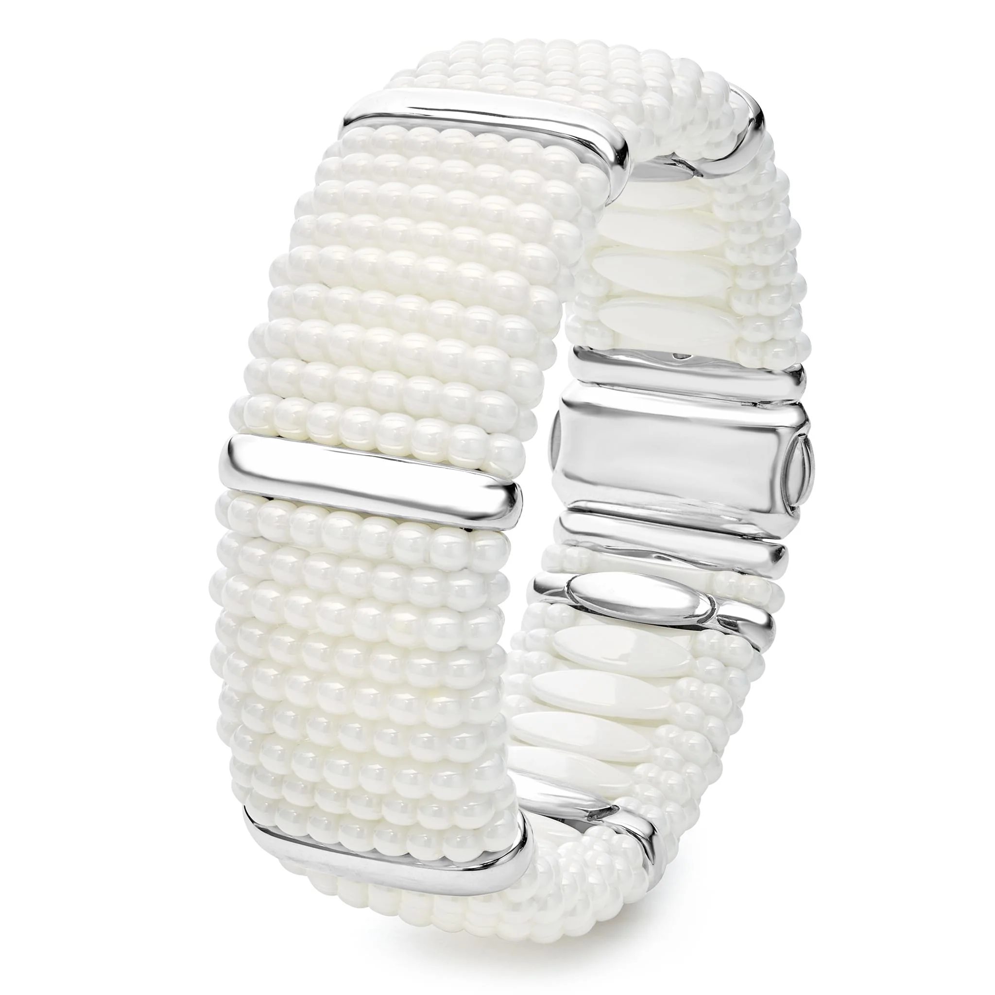 White Caviar White Silver Station Statement Ceramic Caviar Bracelet | 23mm - Image 3