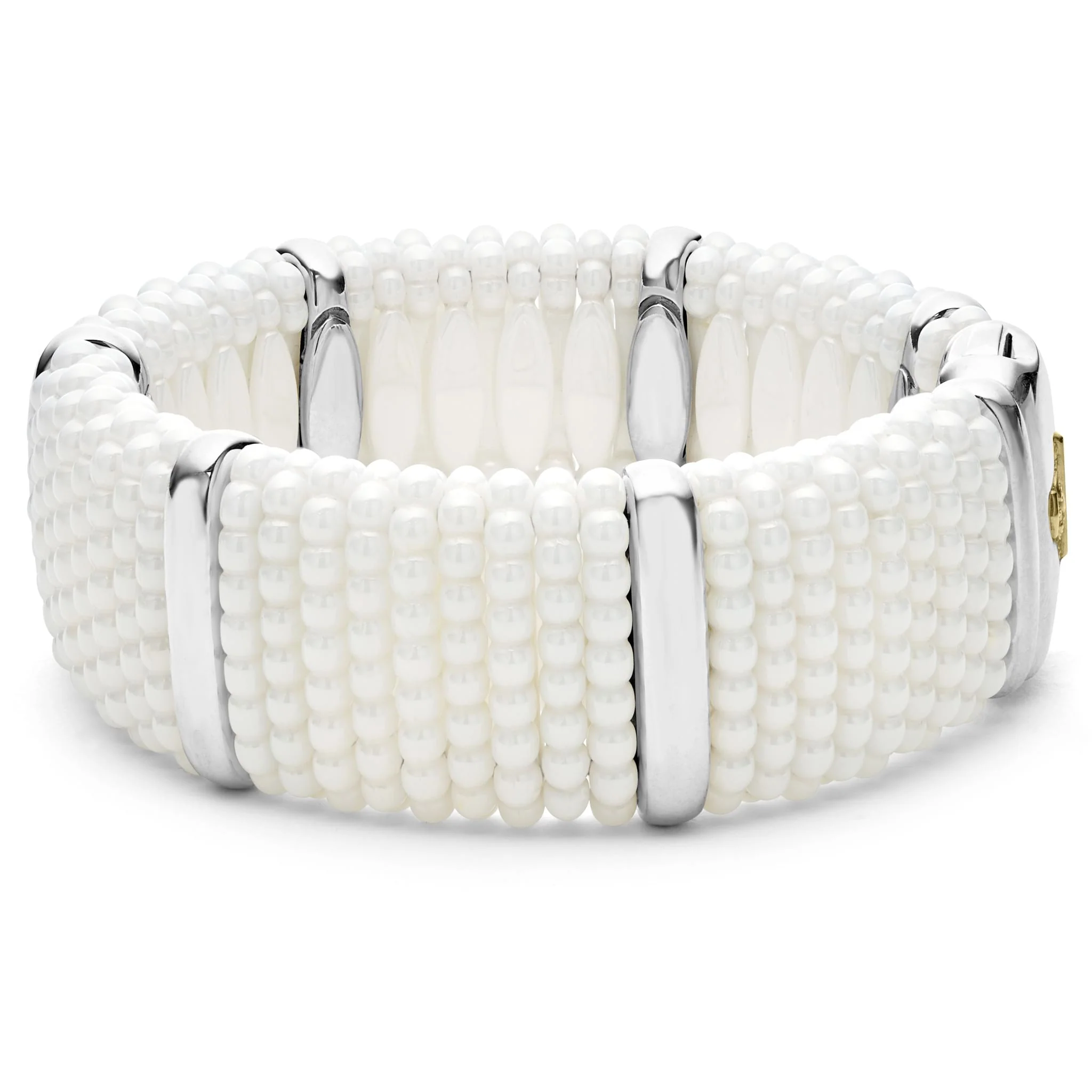 White Caviar White Silver Station Statement Ceramic Caviar Bracelet | 23mm - Image 4