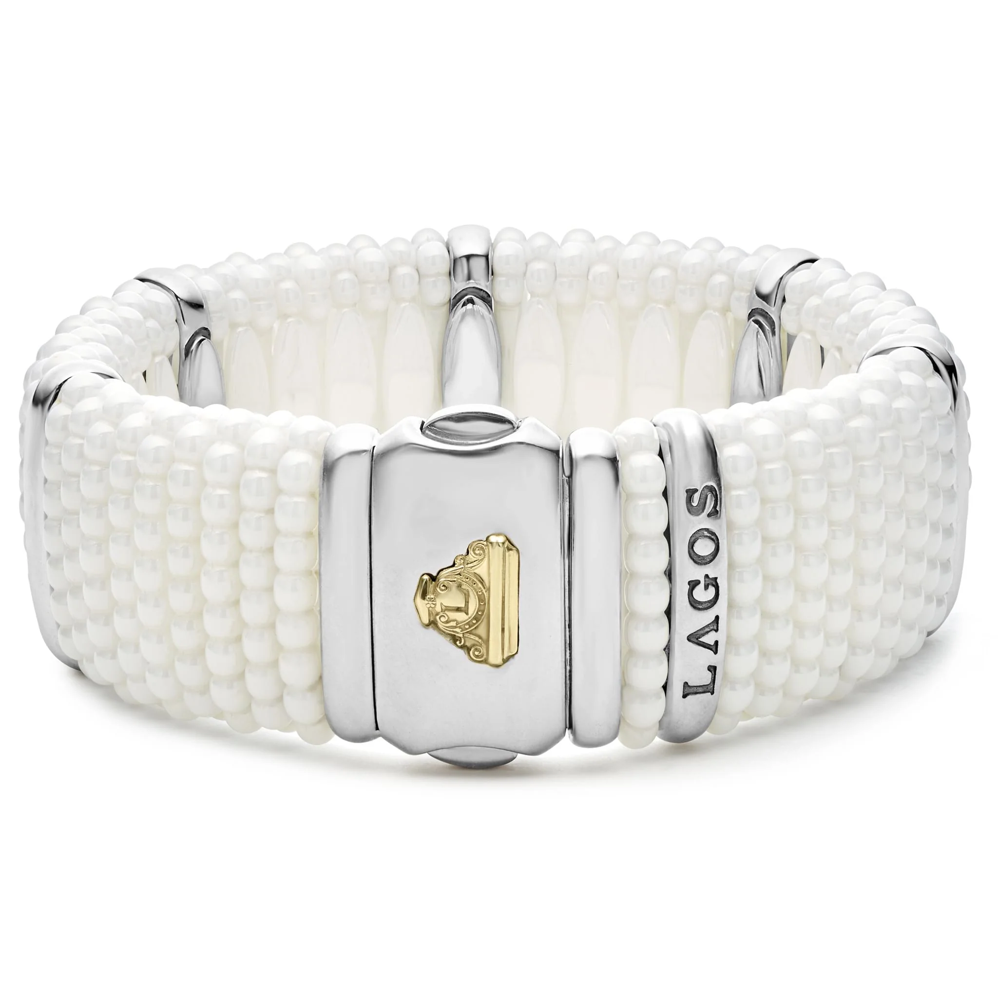 White Caviar White Silver Station Statement Ceramic Caviar Bracelet | 23mm - Image 5