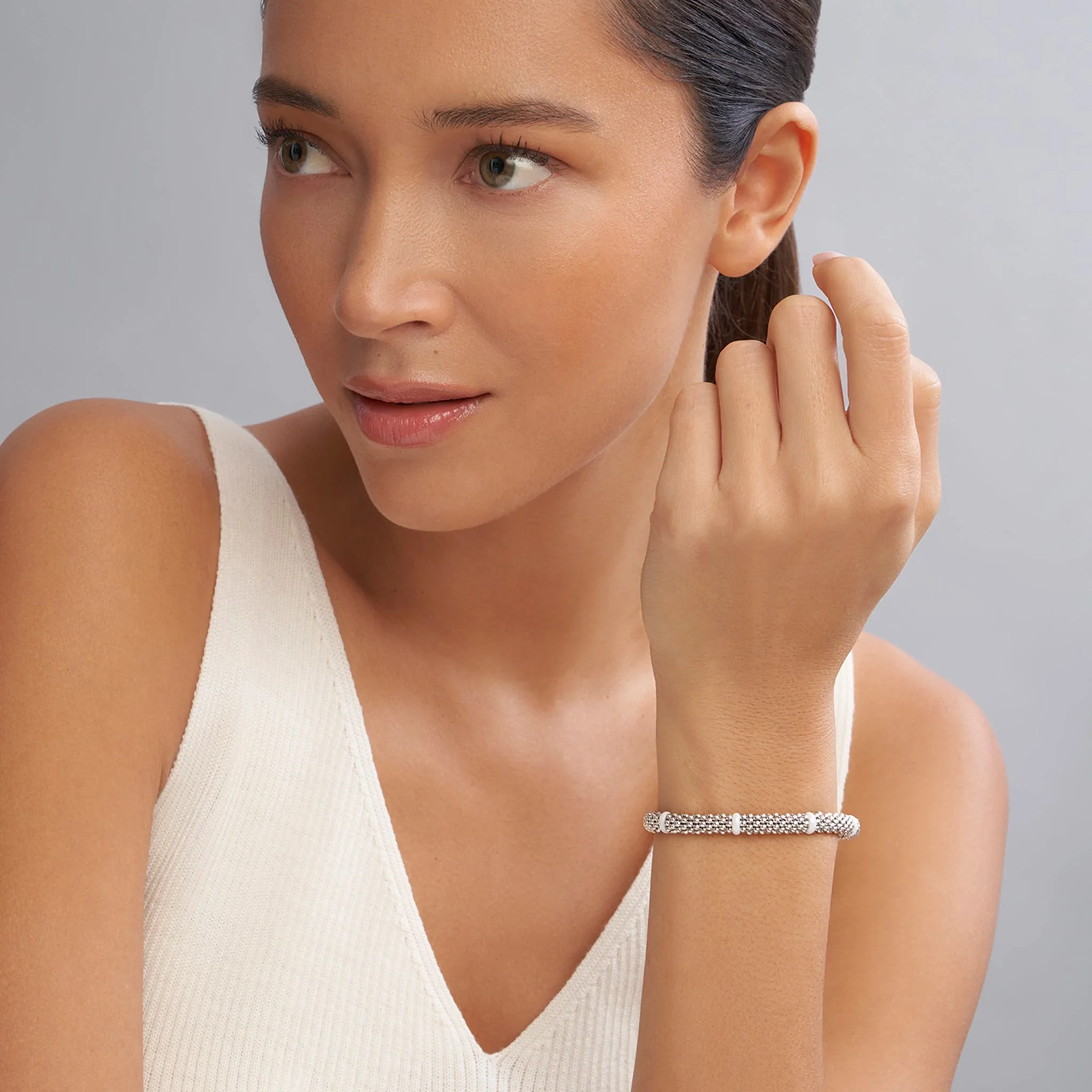 White Caviar White Ceramic Station Caviar Bracelet | 6mm - Image 2